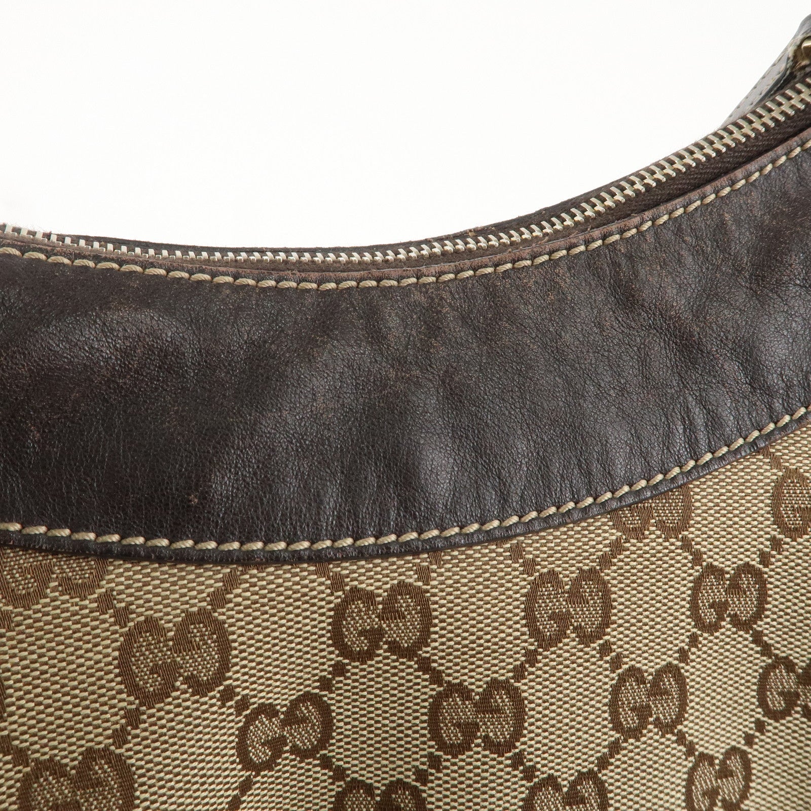 GUCCI Abbey GG Canvas Leather Shoulder Bag Beige Gold 189833