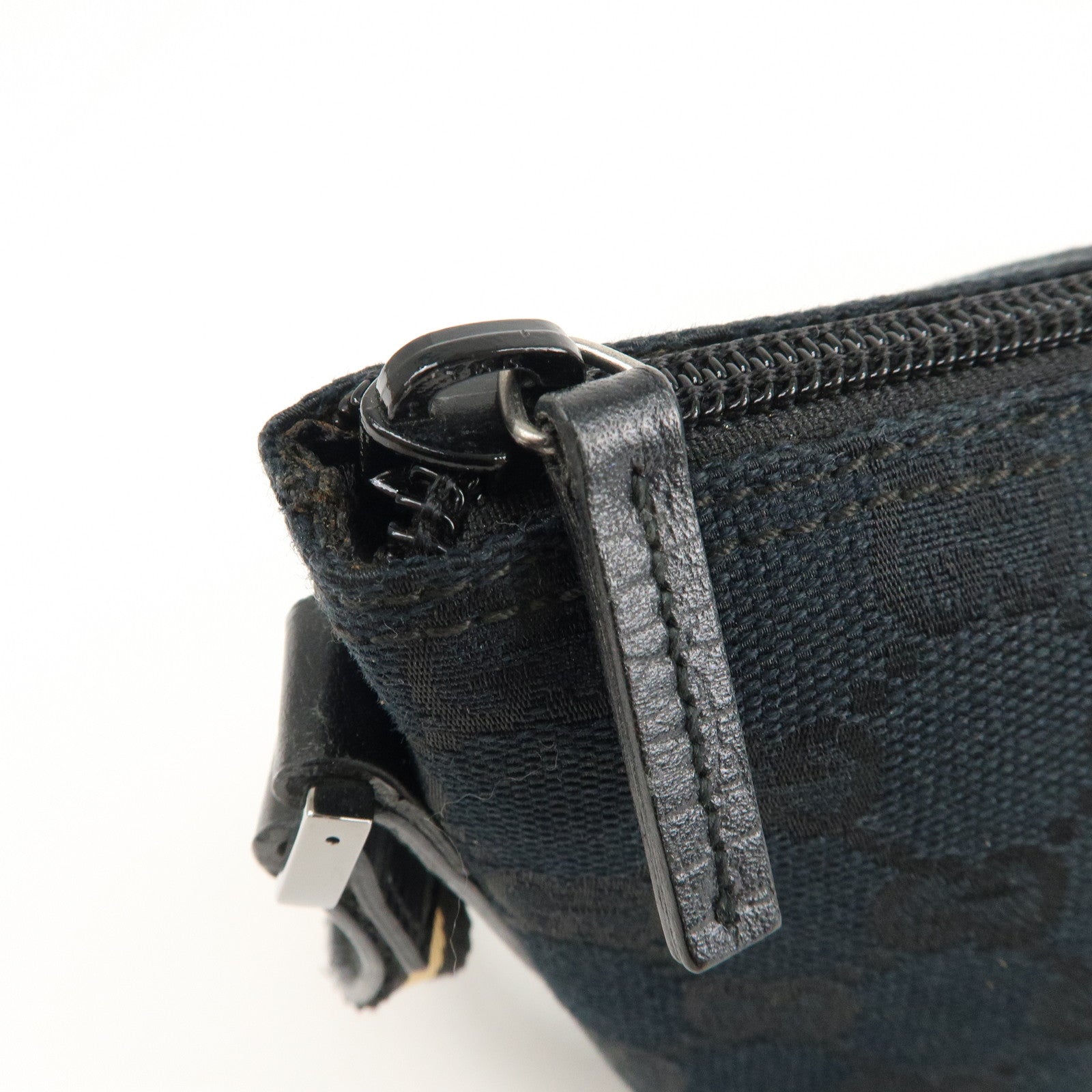 GUCCI Boat Bag Sherry GG Canvas Leather Pouch Black 141809