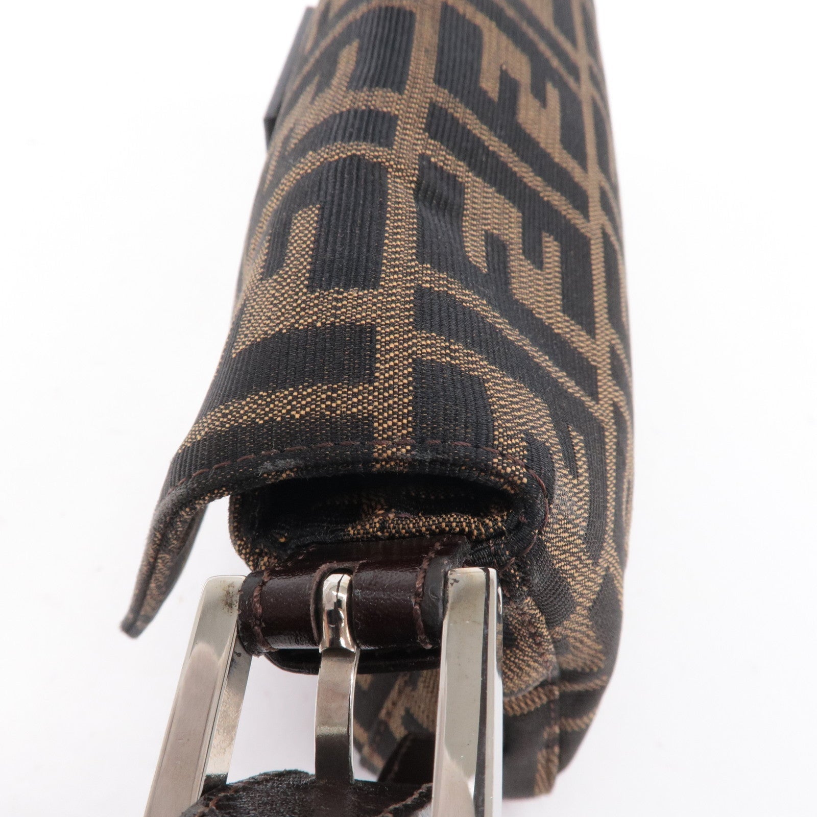 FENDI Mamma Baguette Zucca Canvas Leather Bag Brown 26424
