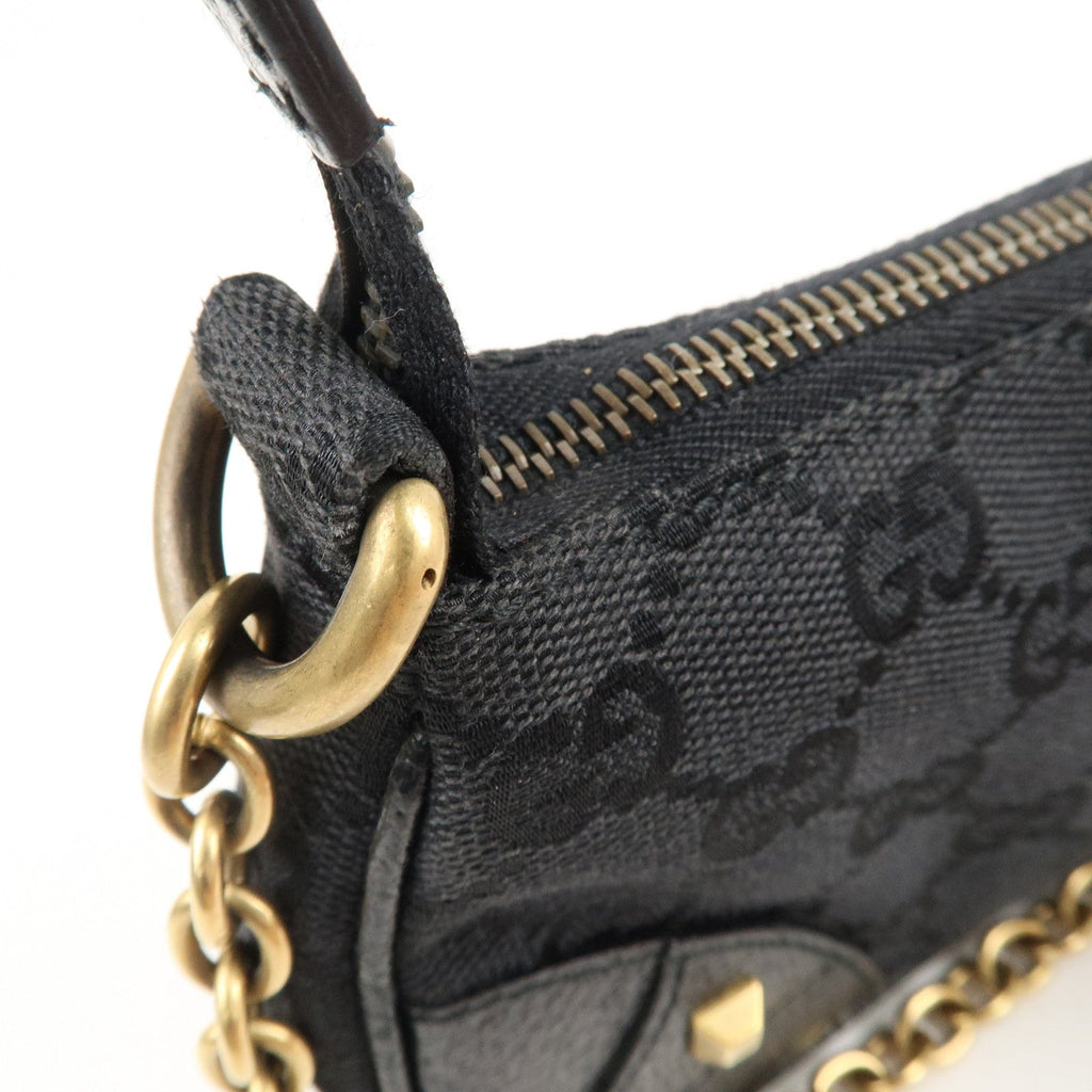 GUCCI GG Canvas Leather Chain Hand Bag Pouch Black 120940