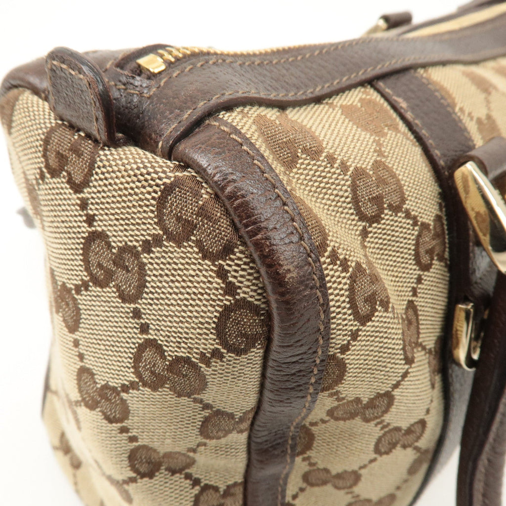 GUCCI Abbey GG Canvas Leather Boston Bag Beige Brown 130942