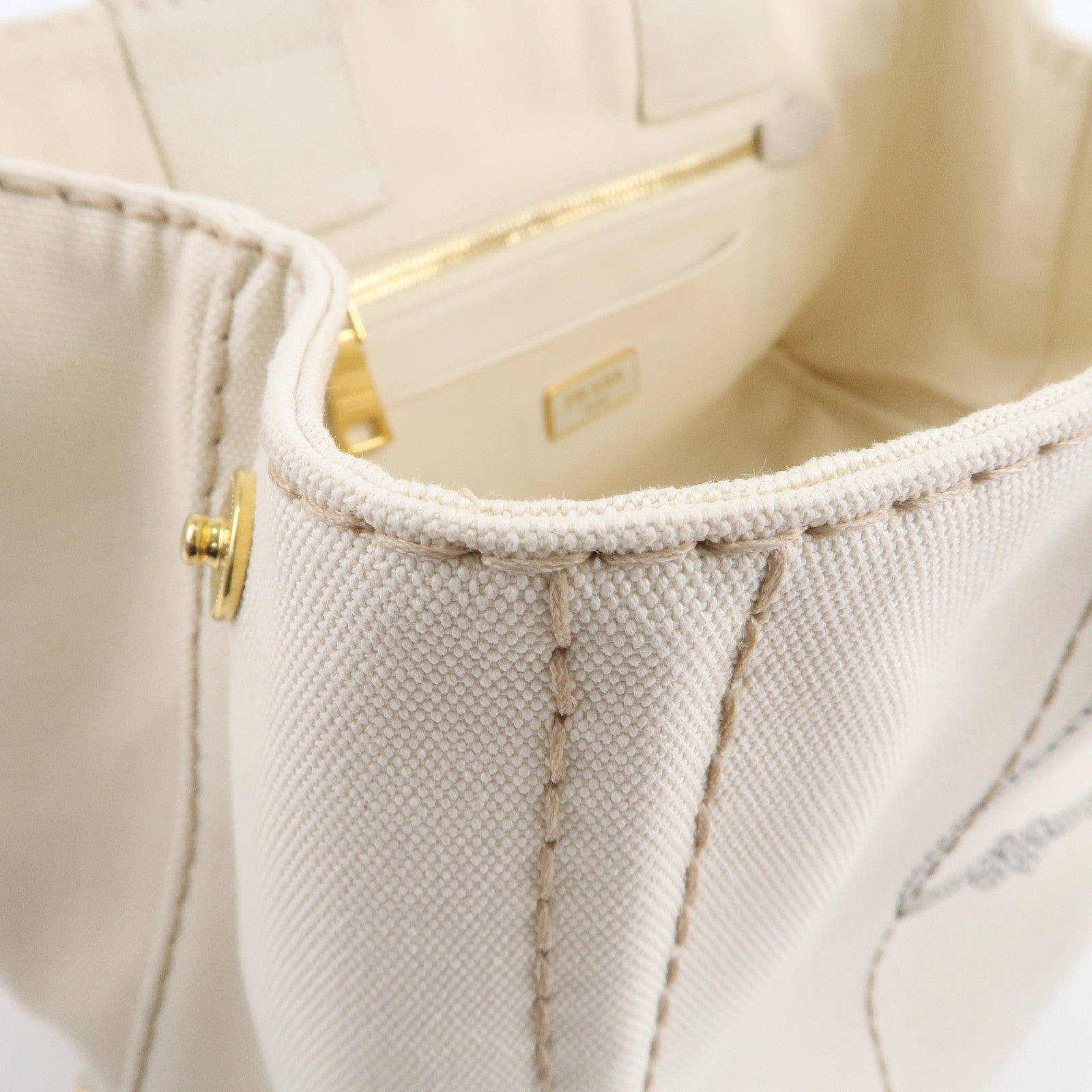 Prada Canapa Canvas Tote Bag Hand Bag Ivory BN1877