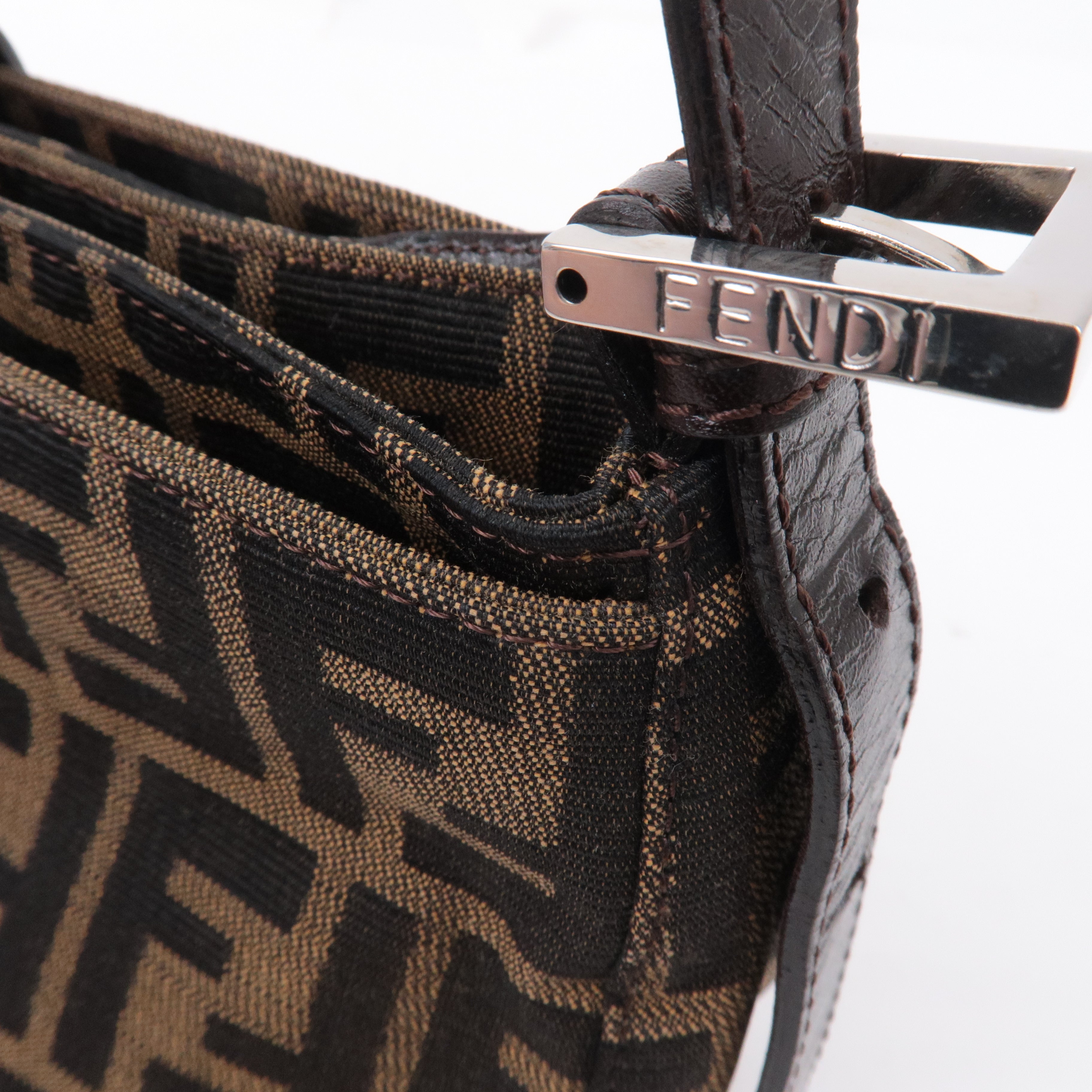 FENDI Zucca Canvas Leather Shoulder Bag Black Brown 26722