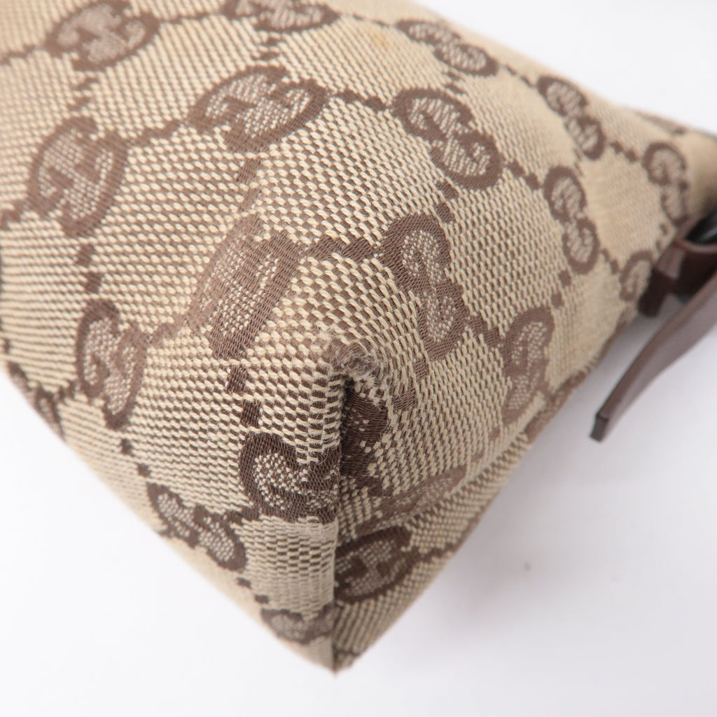 GUCCI GG Canvas Leather Hand Bag Pouch Beige Brown 103399
