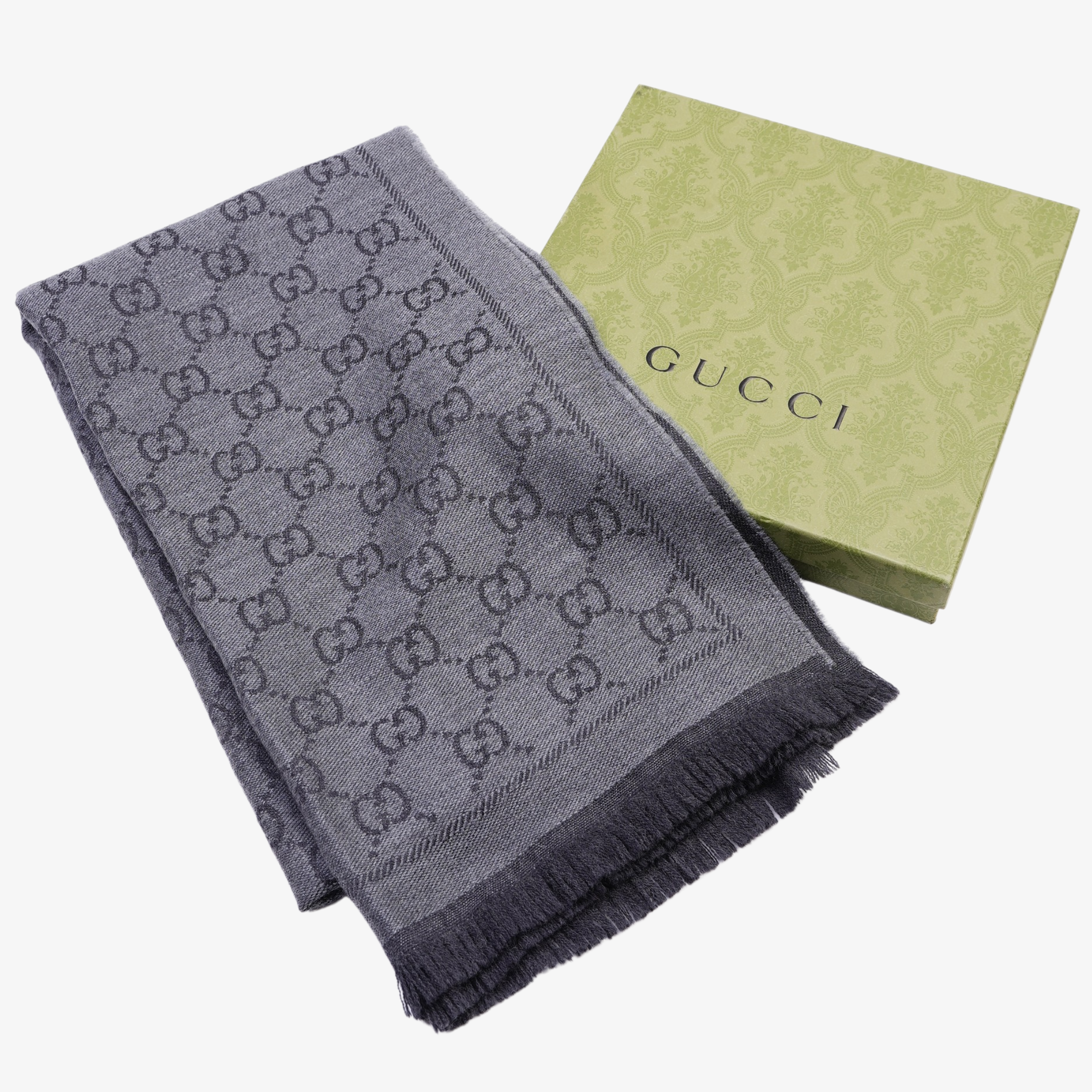 Gucci Womens GG Jacquard Scarf Black Grey