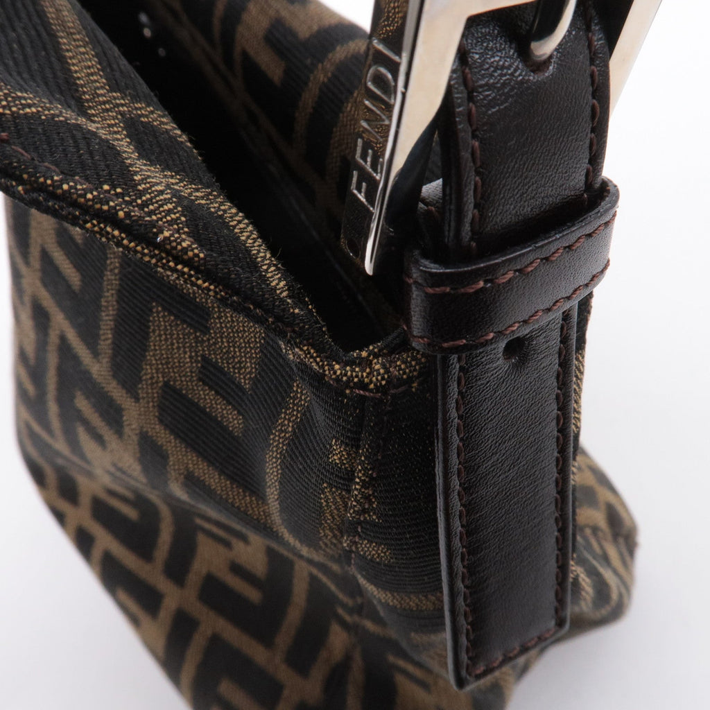 FENDI Zucca Canvas Leather Shoulder Bag Brown Black 26426