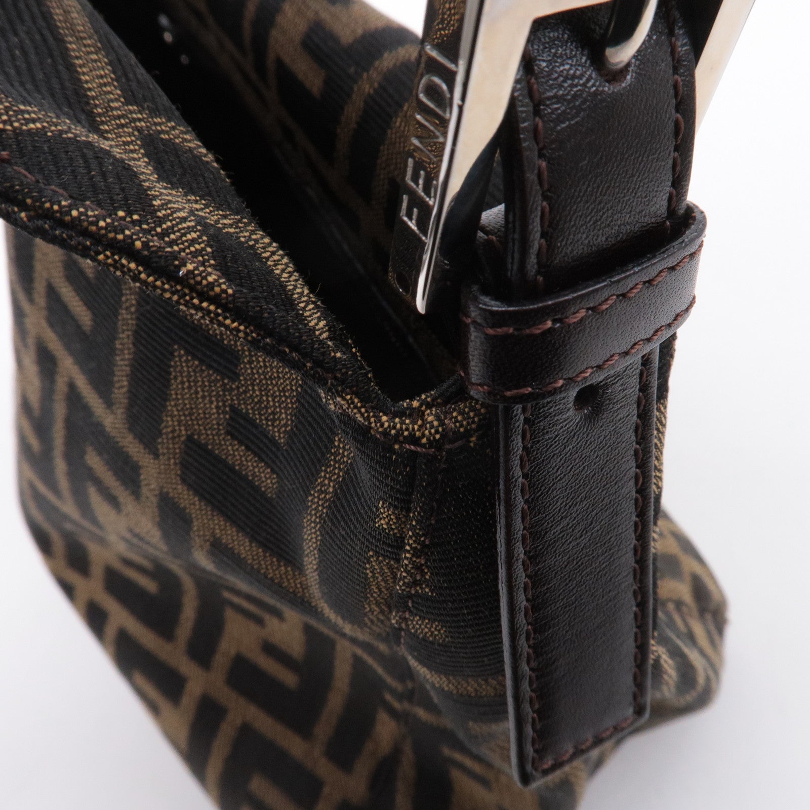 FENDI Zucca Canvas Leather Shoulder Bag Brown Black 26426