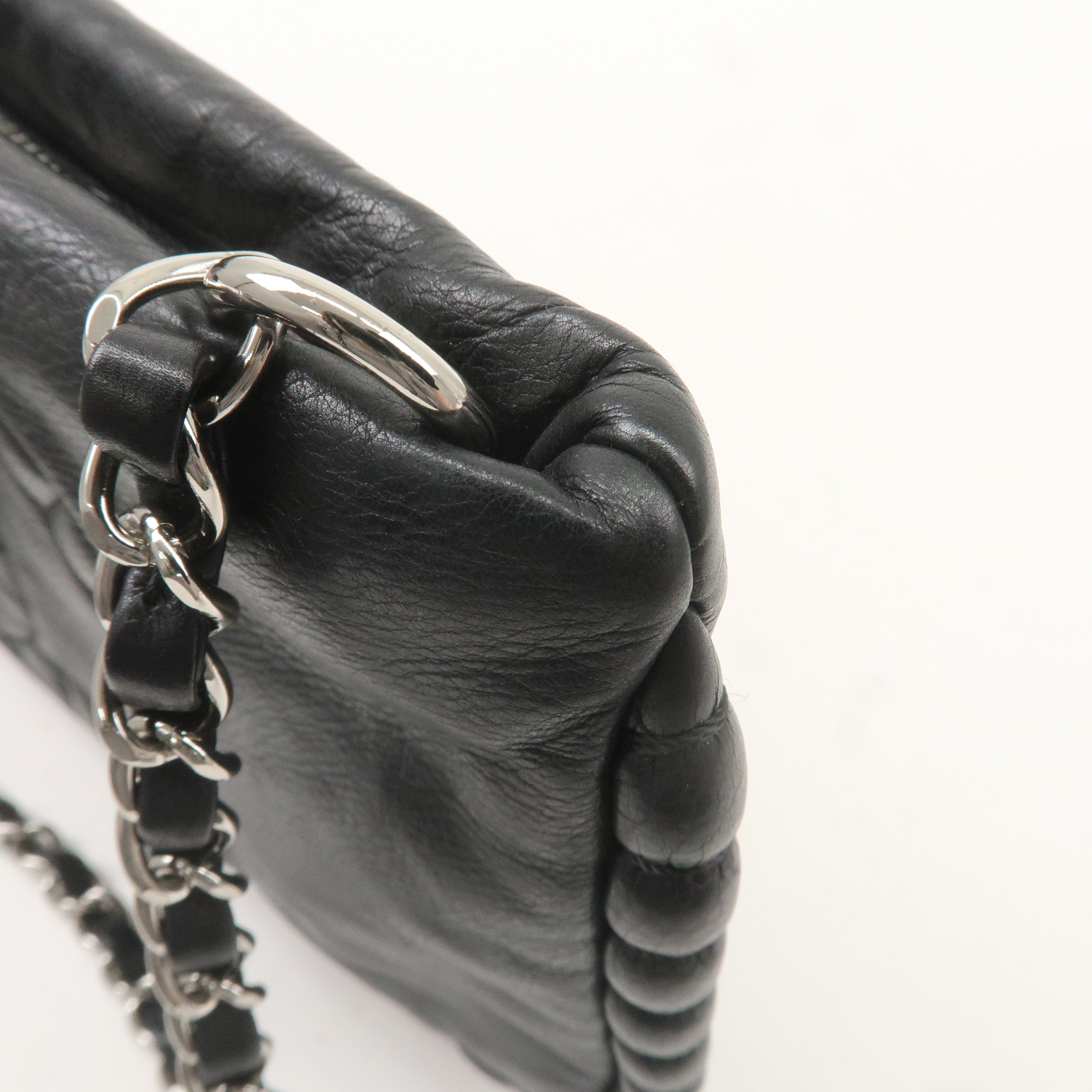 CHANEL Leather Chain Shoulder Bag Hand Bag Black Silver HDW