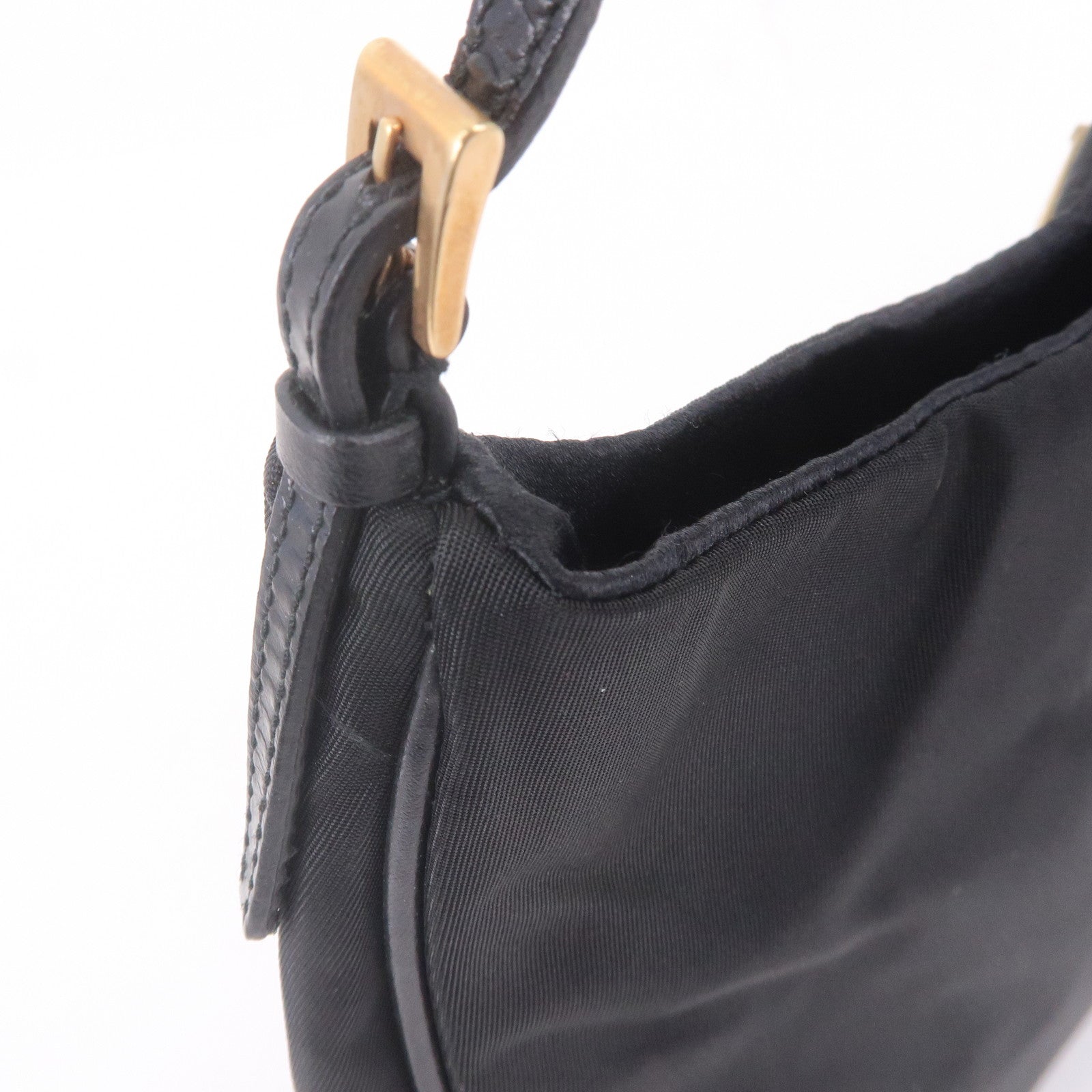 Prada Logo Nylon Leather Chain Shoulder Bag Purse Black BR0104