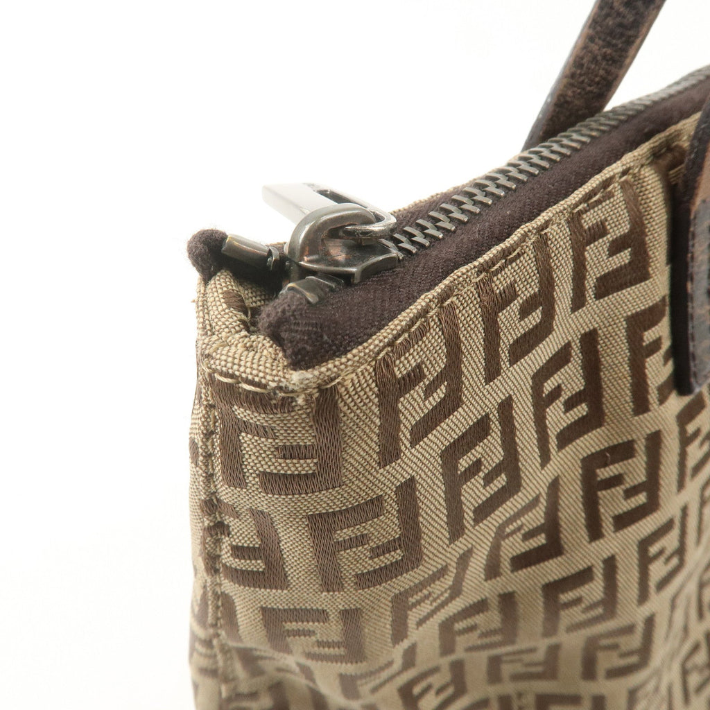 FENDI Zucchino Canvas Leather Tote Bag Brown Beige 8BH024