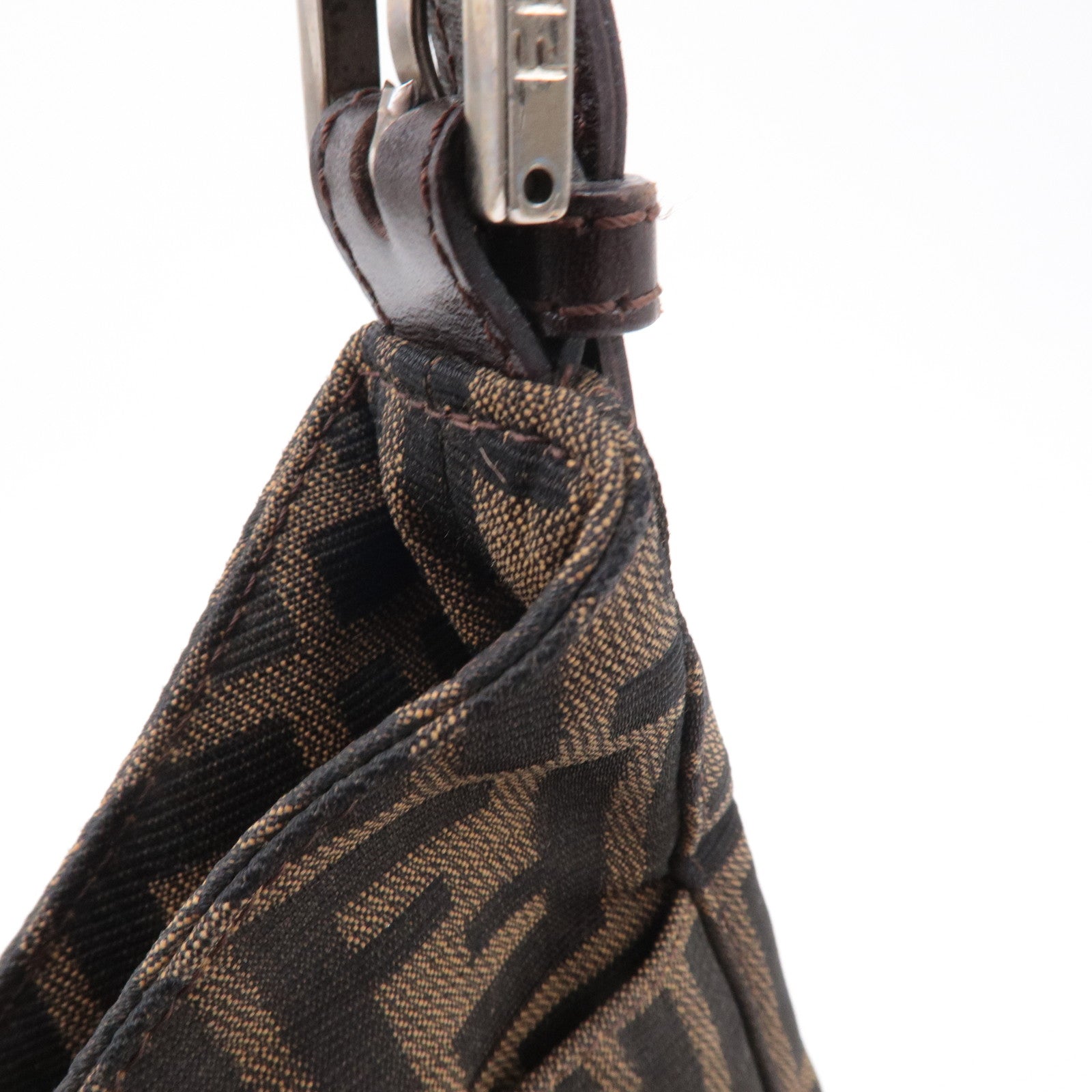 FENDI Zucca Canvas Leather Shoulder Bag Brown Black 26569