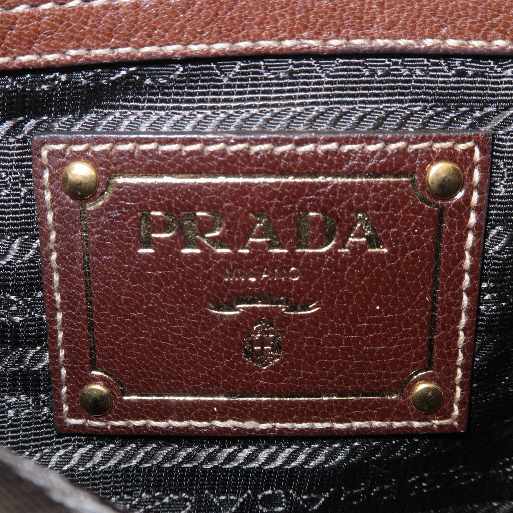 Prada Logo Jacquard Canvas Leather Shoulder Bag Brown