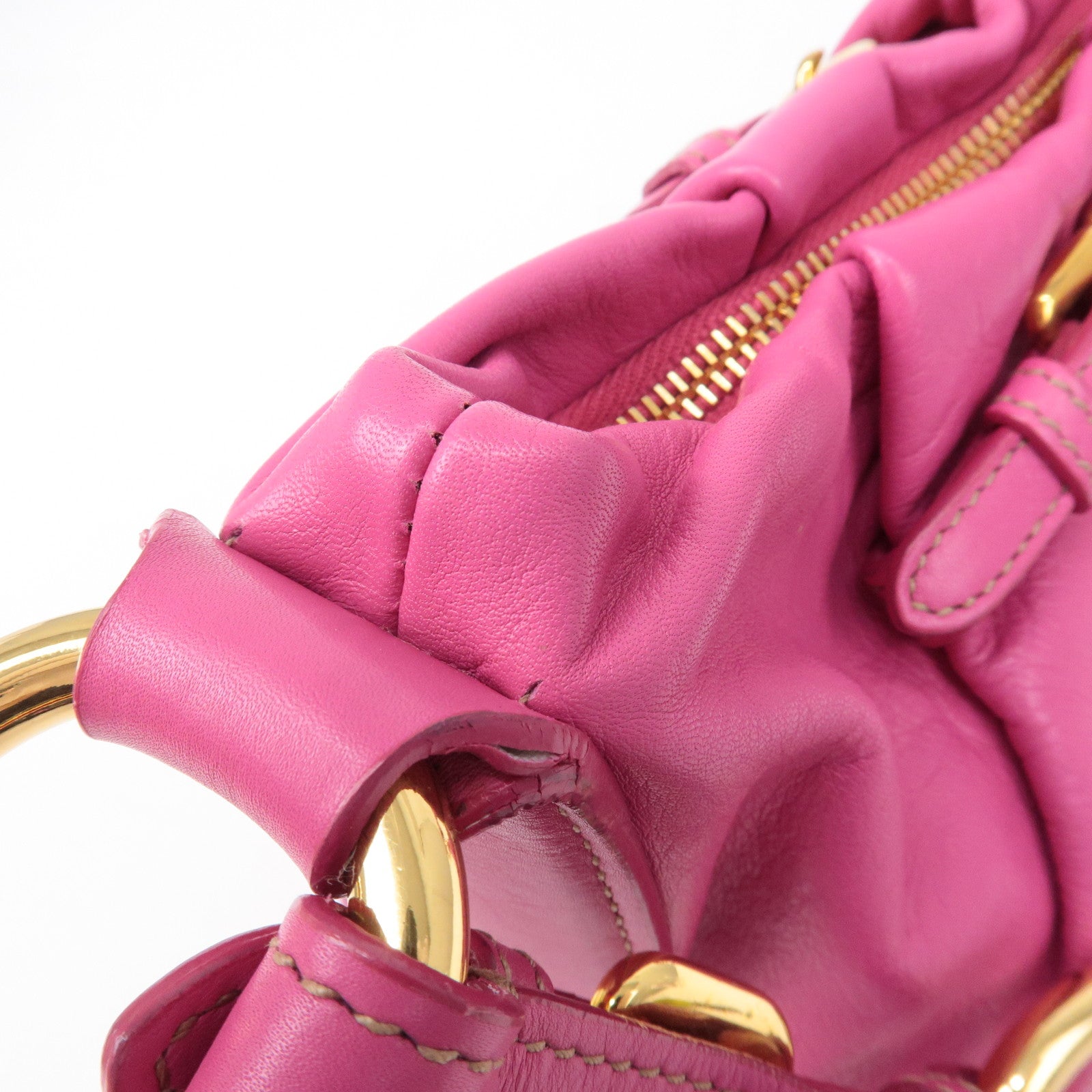 Prada Leather Shoulder Bag Hand Bag Pink Gold BR3795