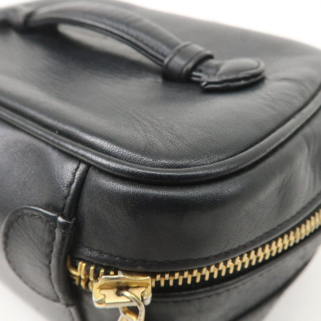CHANEL Bicolore Lamb Skin Vanity Bag Cosmetic Pouch Black A01618
