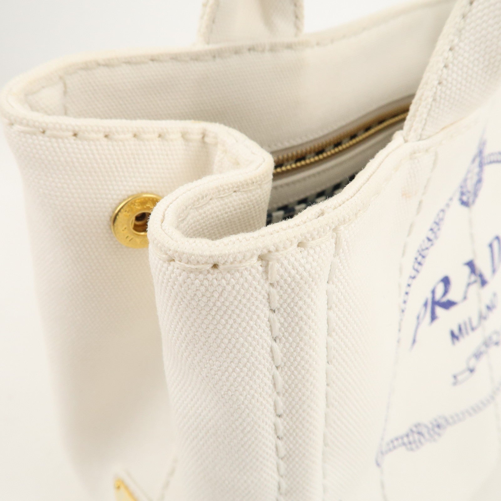 Prada Canapa Mini Canvas 2Way Tote Bag Hand Bag White 1BG439