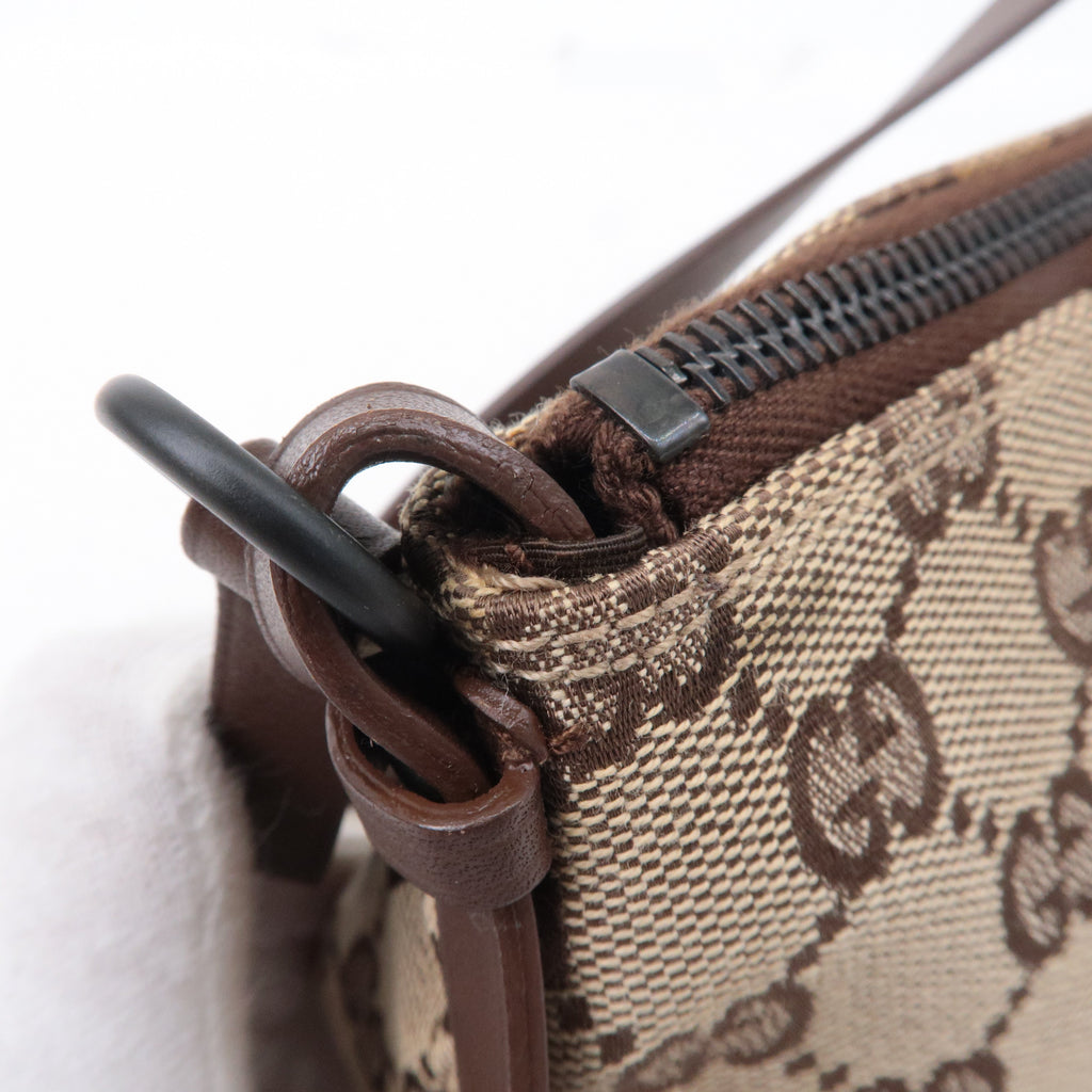 GUCCI GG Canvas Leather Hand Bag Pouch Beige Brown 103399
