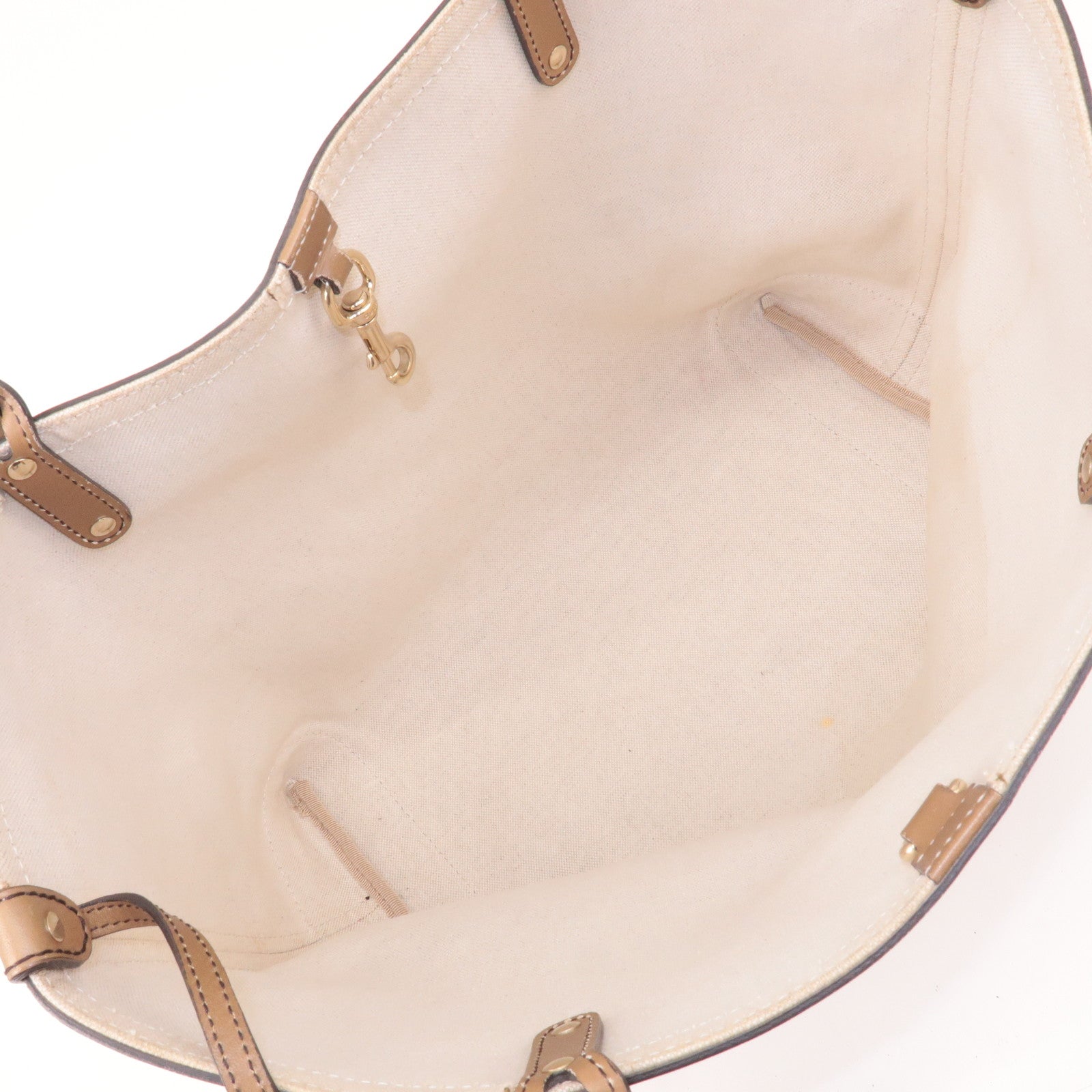 GUCCI GG Canvas Leather Tote Bag Beige Brown 247209