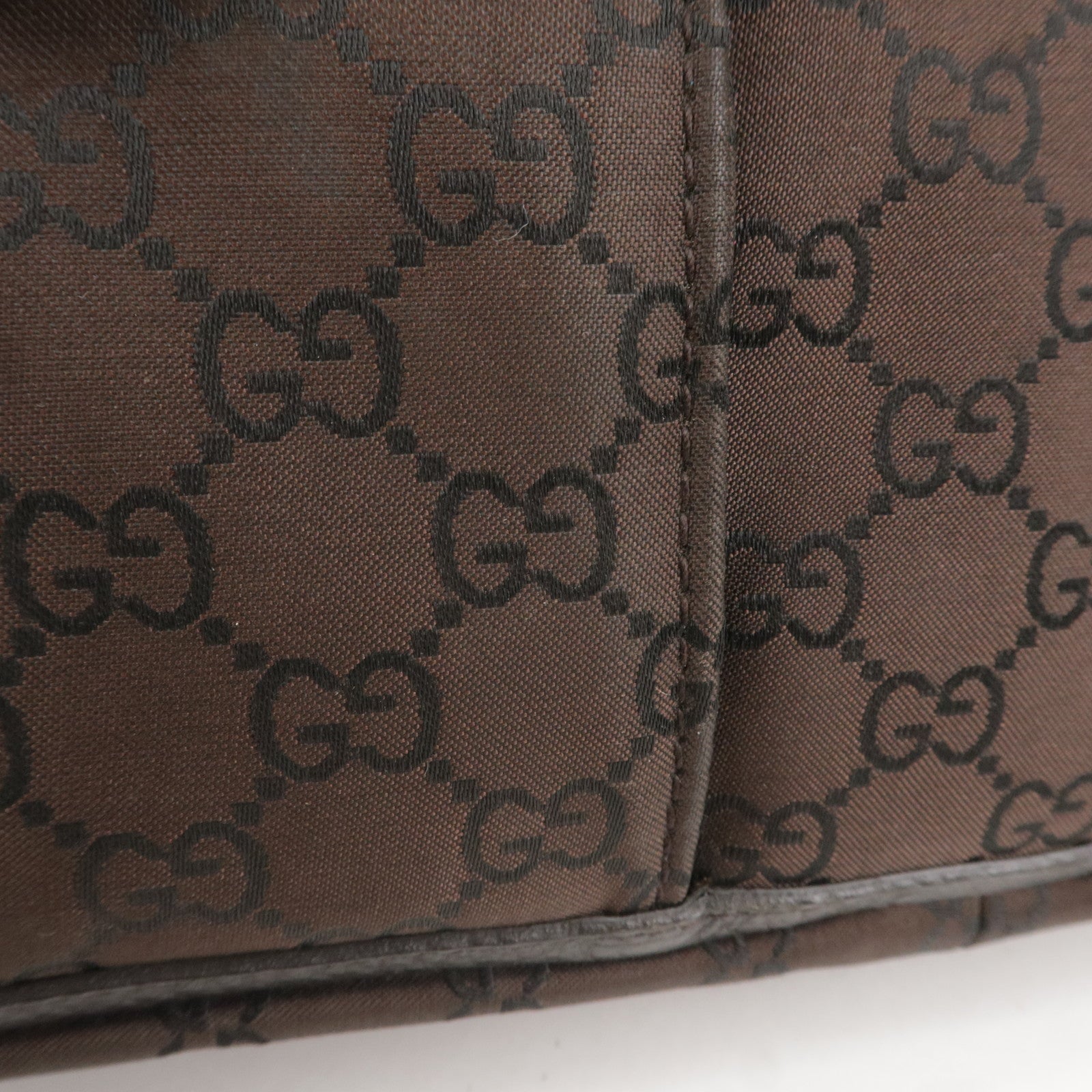 GUCCI GG Canvas Leather Tote Bag Shoulder Bag Dark Brown 268639