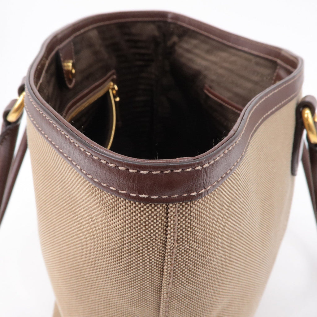Prada Logo Jacquard Leather Tote Bag Beige Brown 1BG158