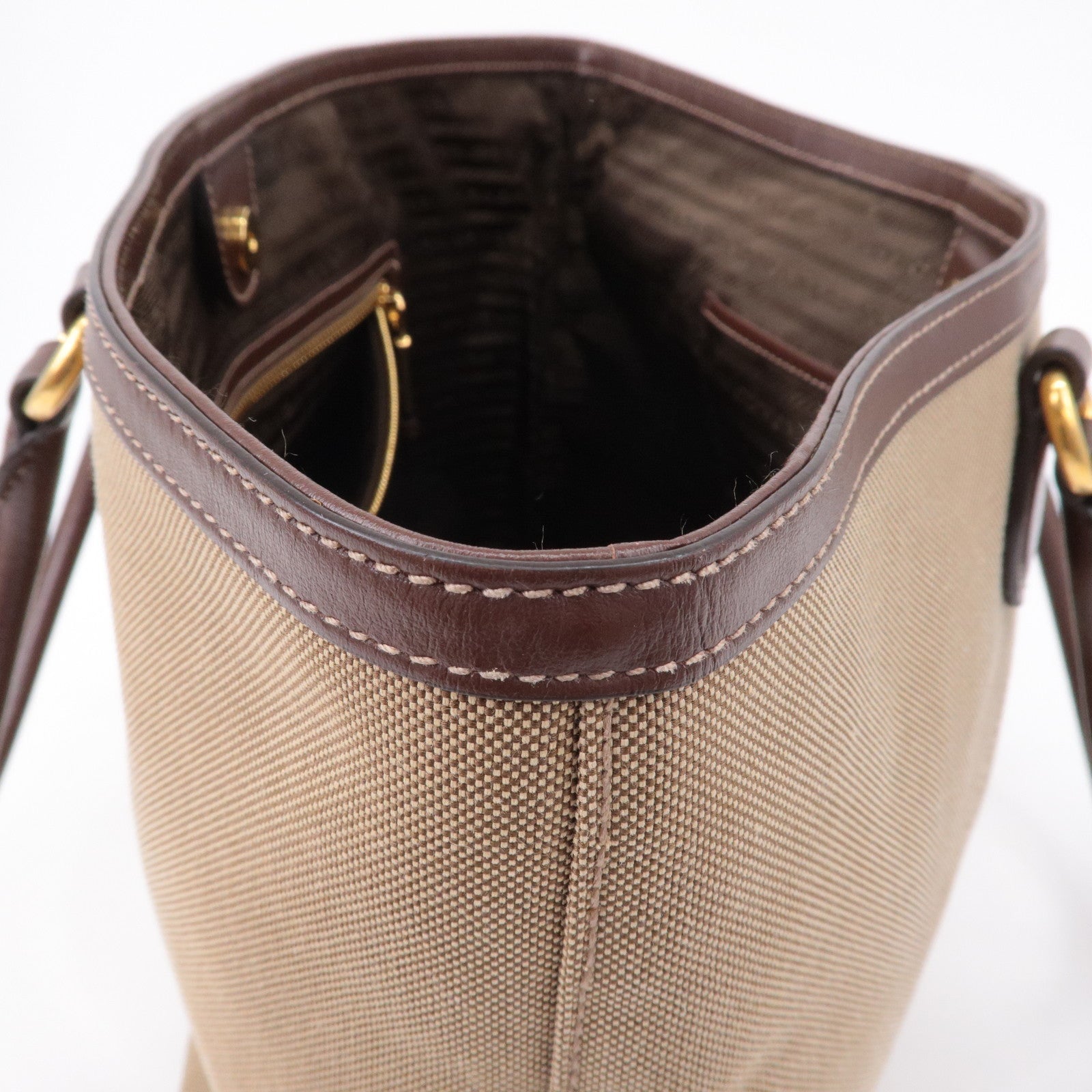 Prada Logo Jacquard Leather Tote Bag Beige Brown 1BG158