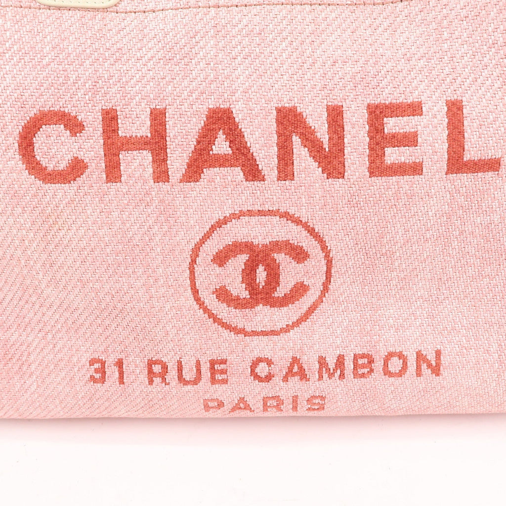 CHANEL Deauville MM Straw Leather Chain Tote Bag Pink A67001