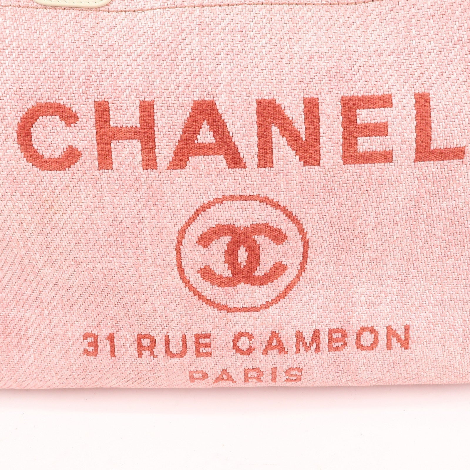 CHANEL Deauville MM Straw Leather Chain Tote Bag Pink A67001