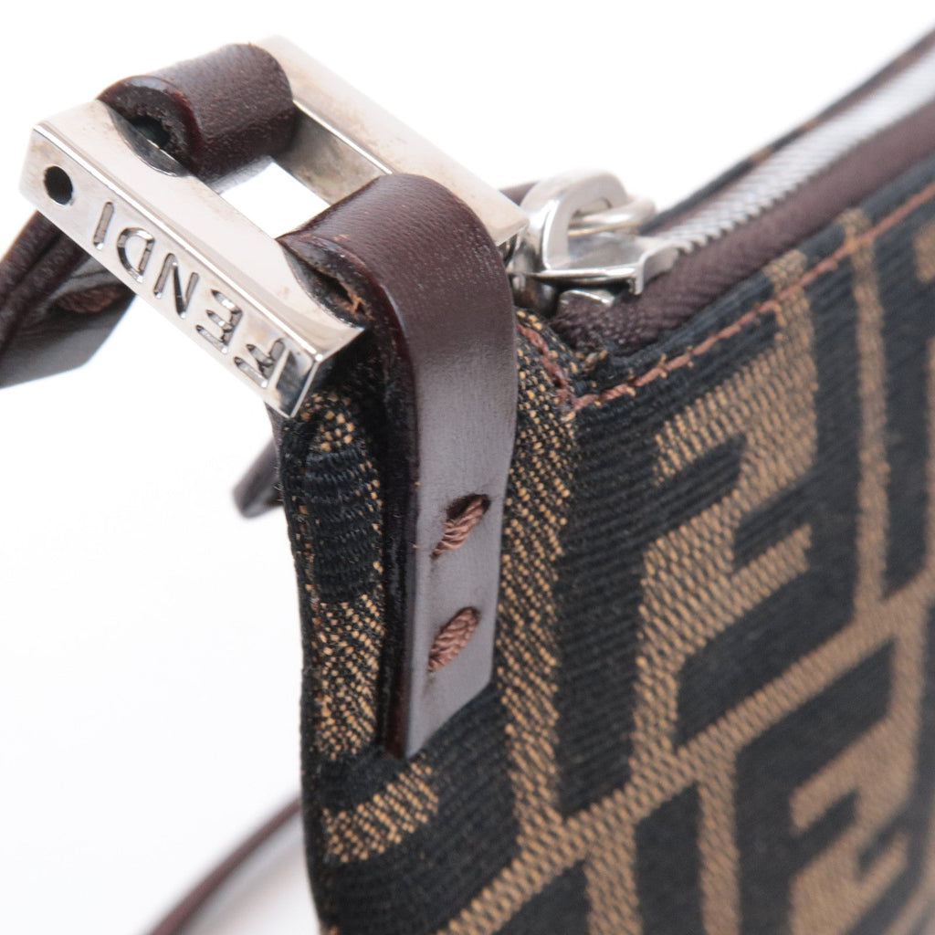 FENDI Zucca Canvas Leather Shoulder Bag Brown Black 16330