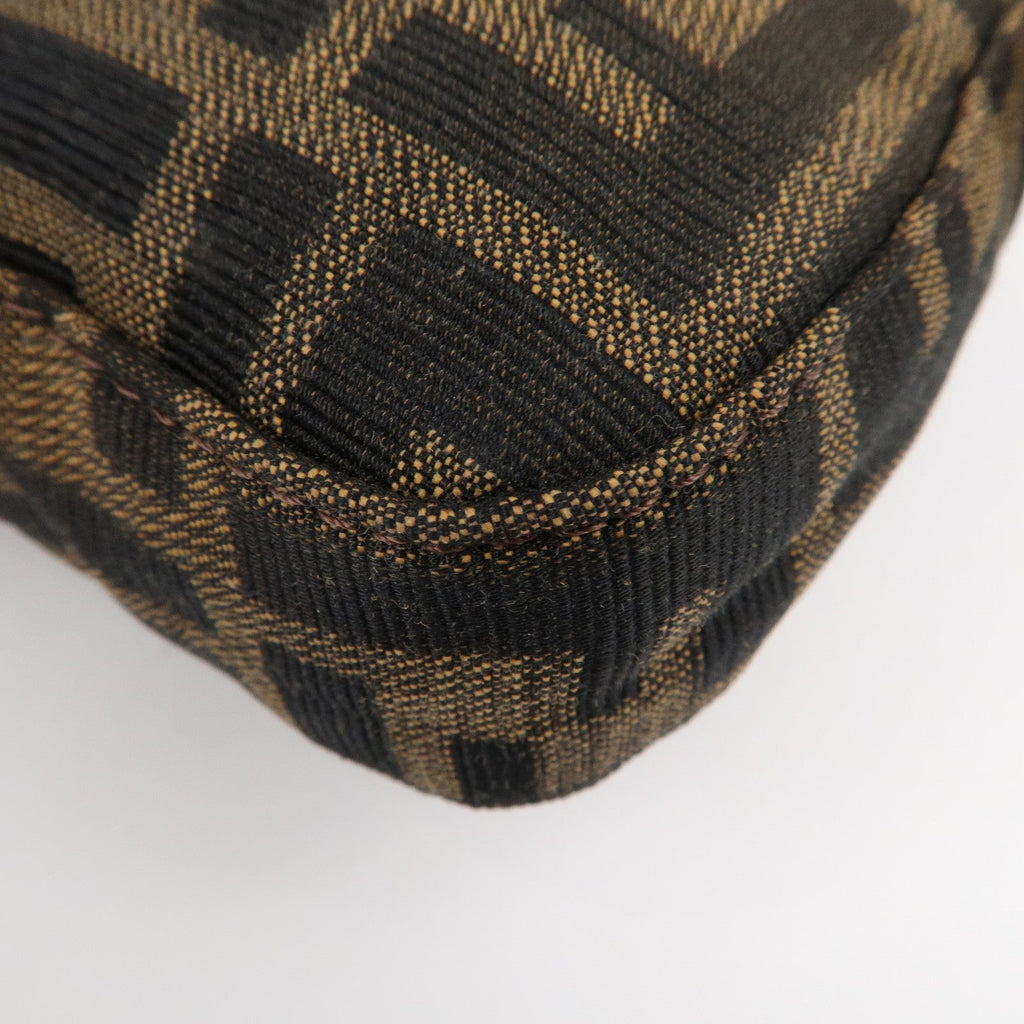 FENDI Mamma Baguette Canvas Leather Shoulder Bag Brown Black 26424