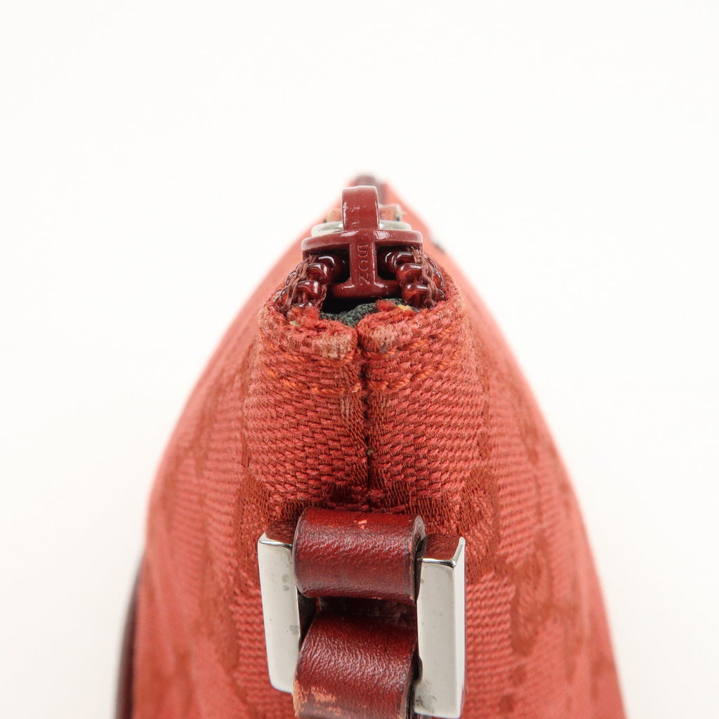 GUCCI Boat Bag GG Canvas Leather Hand Bag Pouch Red 07198