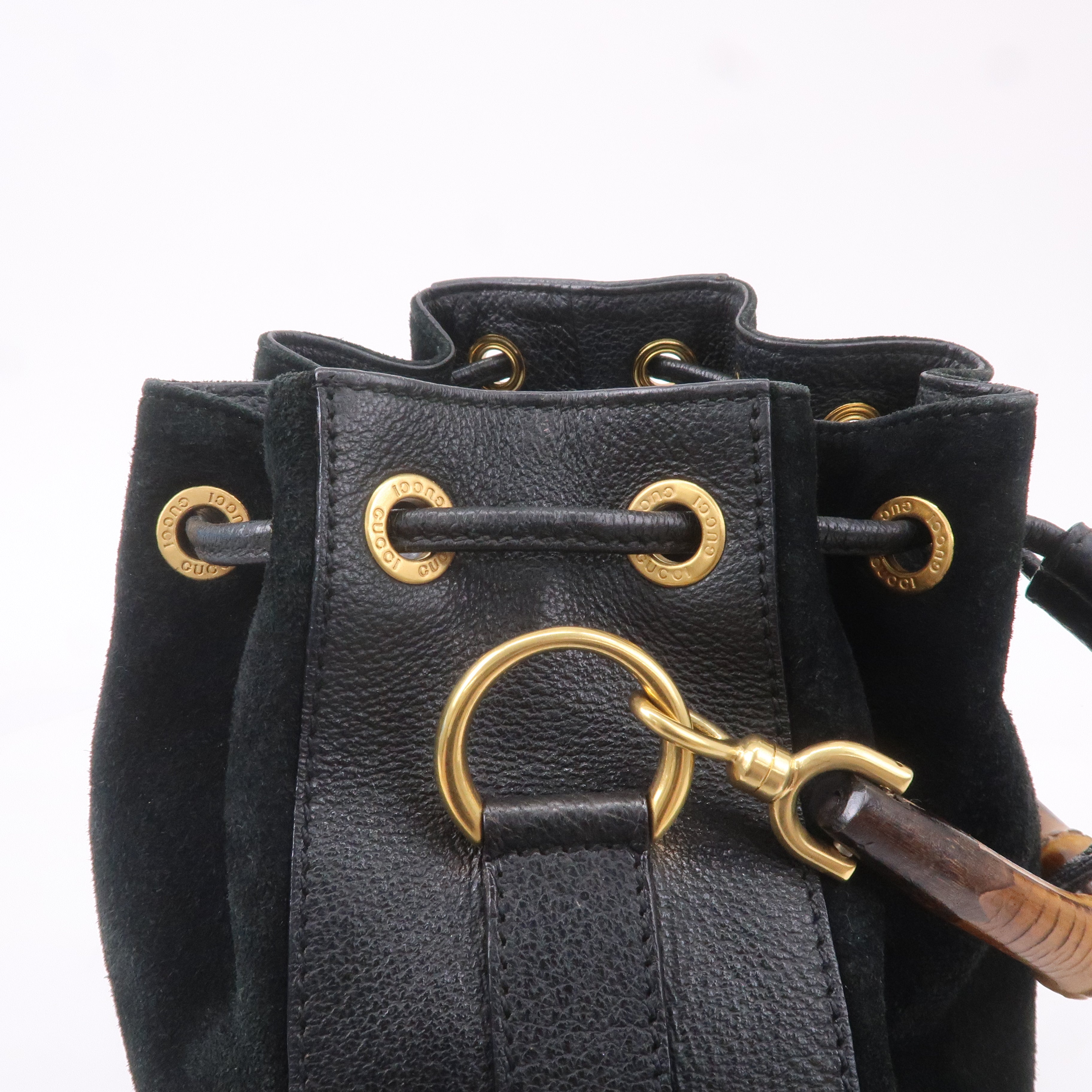 Gucci Bamboo Suede Leather Black 2WAY Bag 001.3754.1657