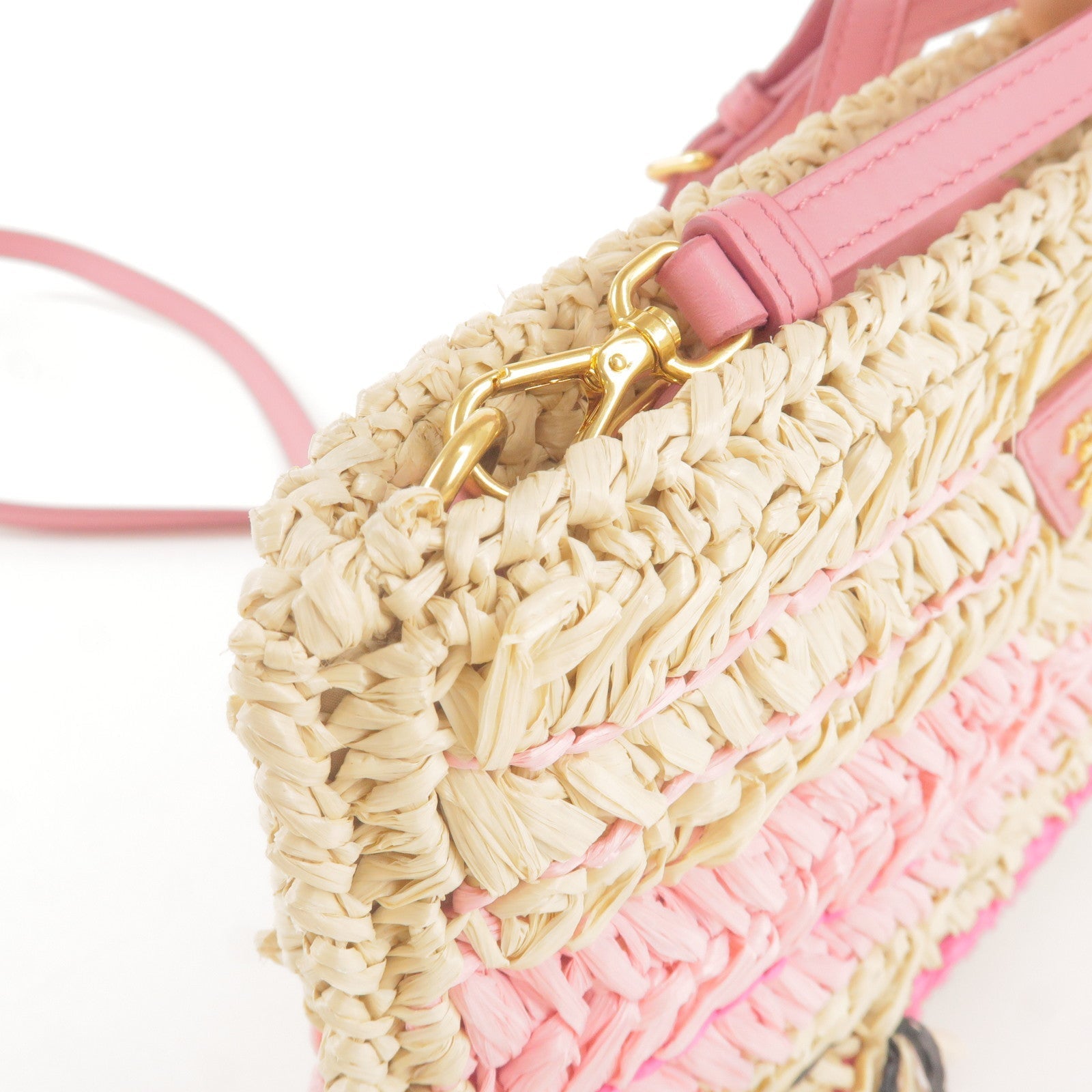 Prada Raffia Tricot Leather Shoulder Bag Beige Pink 1BF071