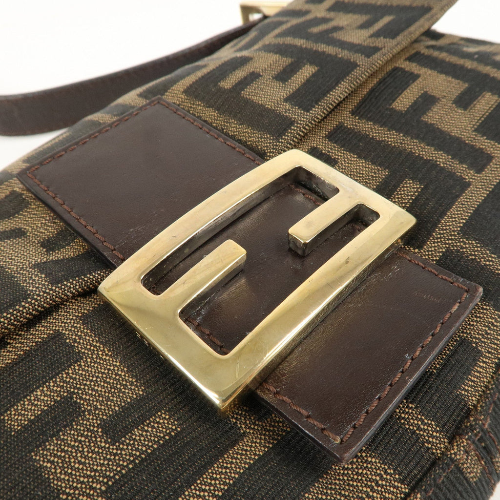 FENDI Mamma Baguette Canvas Leather Shoulder Bag Brown 26424