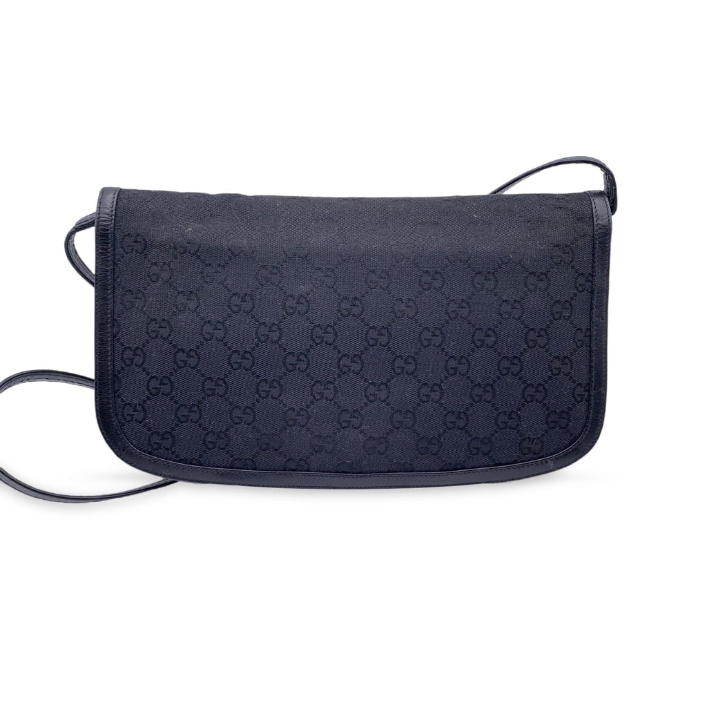 Gucci Vintage Black Monogram Canvas Convertible Shoulder Bag