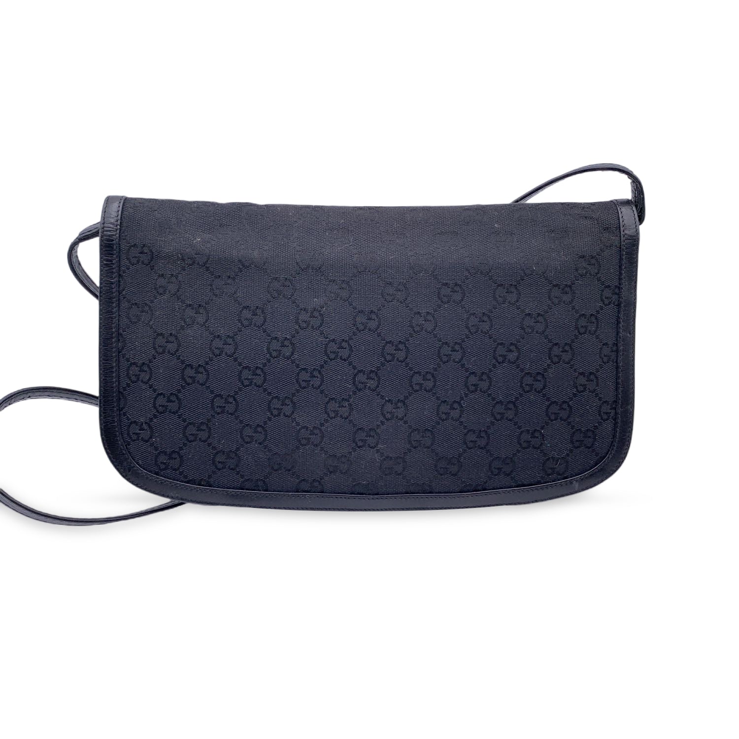 Gucci Vintage Black Monogram Canvas Convertible Shoulder Bag