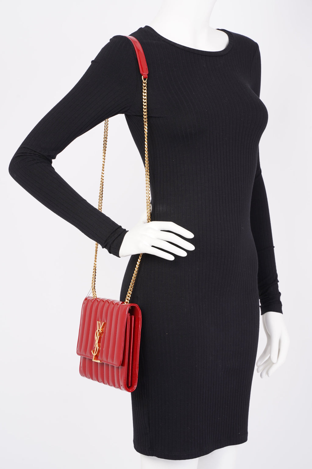 Saint Laurent Vicky Chain Wallet Red Patent Leather