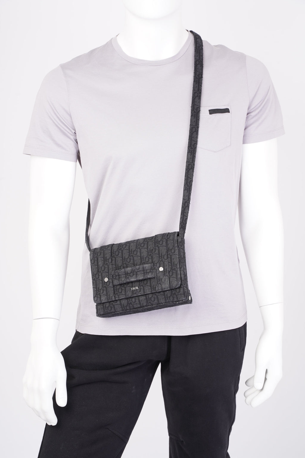 Christian Dior Oblique Flap Black / Grey Canvas