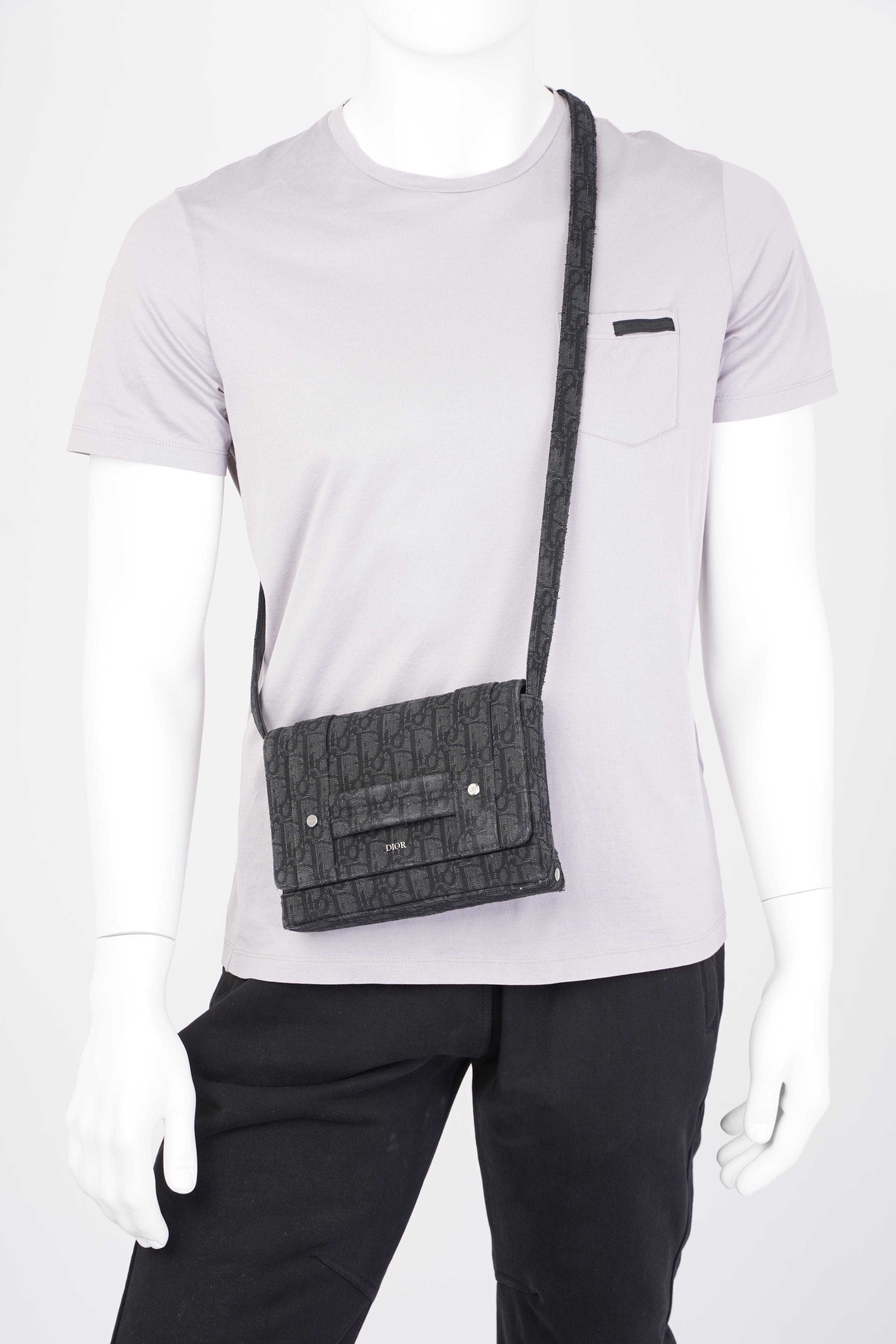 Christian Dior Oblique Flap Black / Grey Canvas