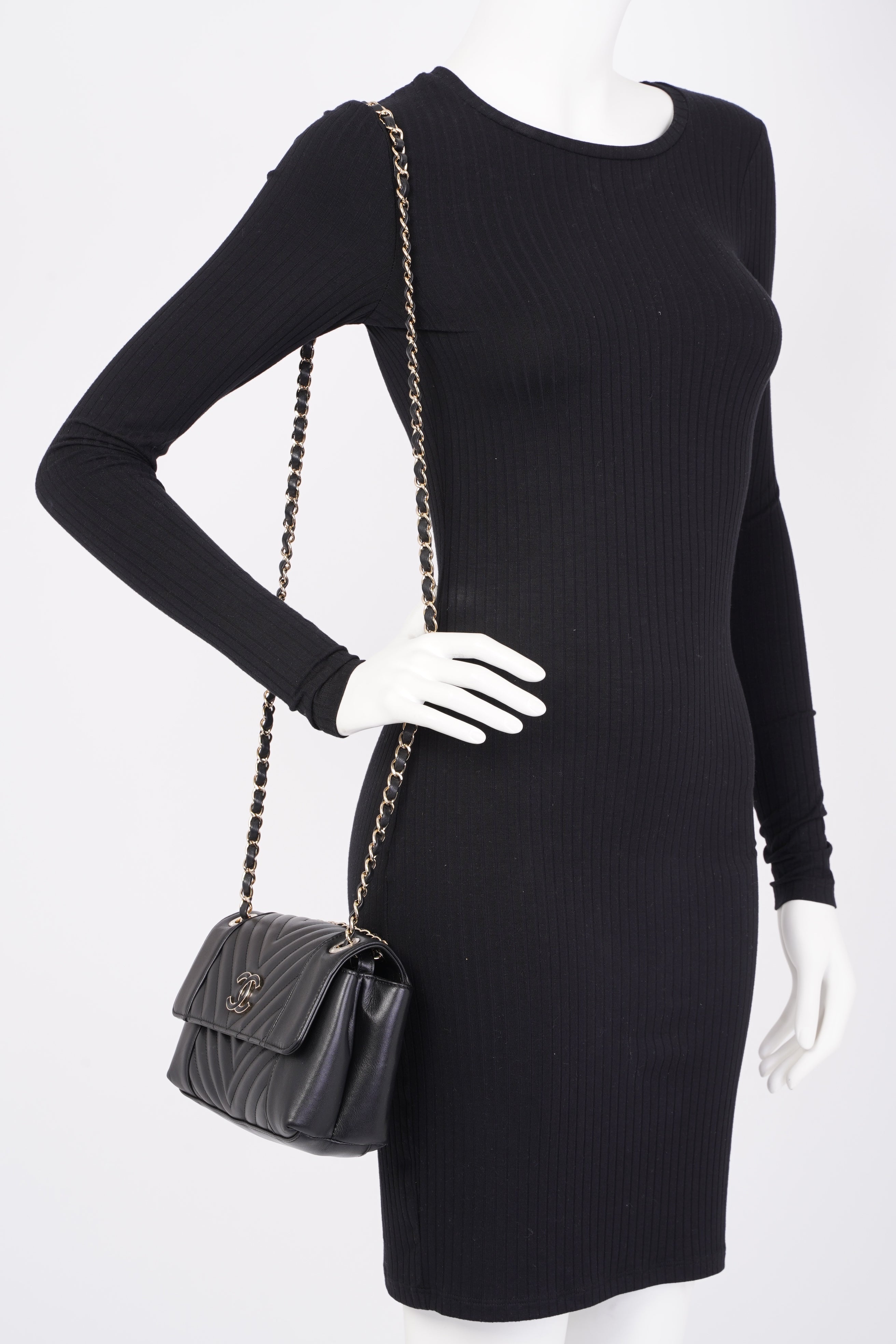 Chanel Chevron Classic Flap Black Leather