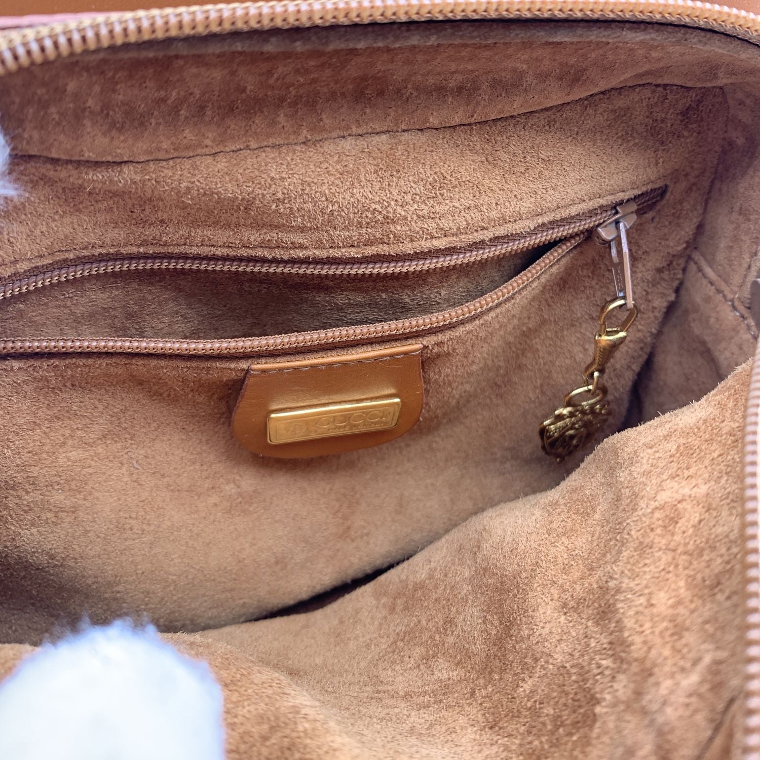 Gucci Vintage Beige Leather 2 Compartments Shoulder Bag