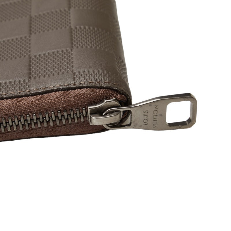 Louis Vuitton Damiere Amphini Vertical Zippie Wallet Round  Long Wallet N62235 Meteor Brown Leather Men LOUIS VUITTON