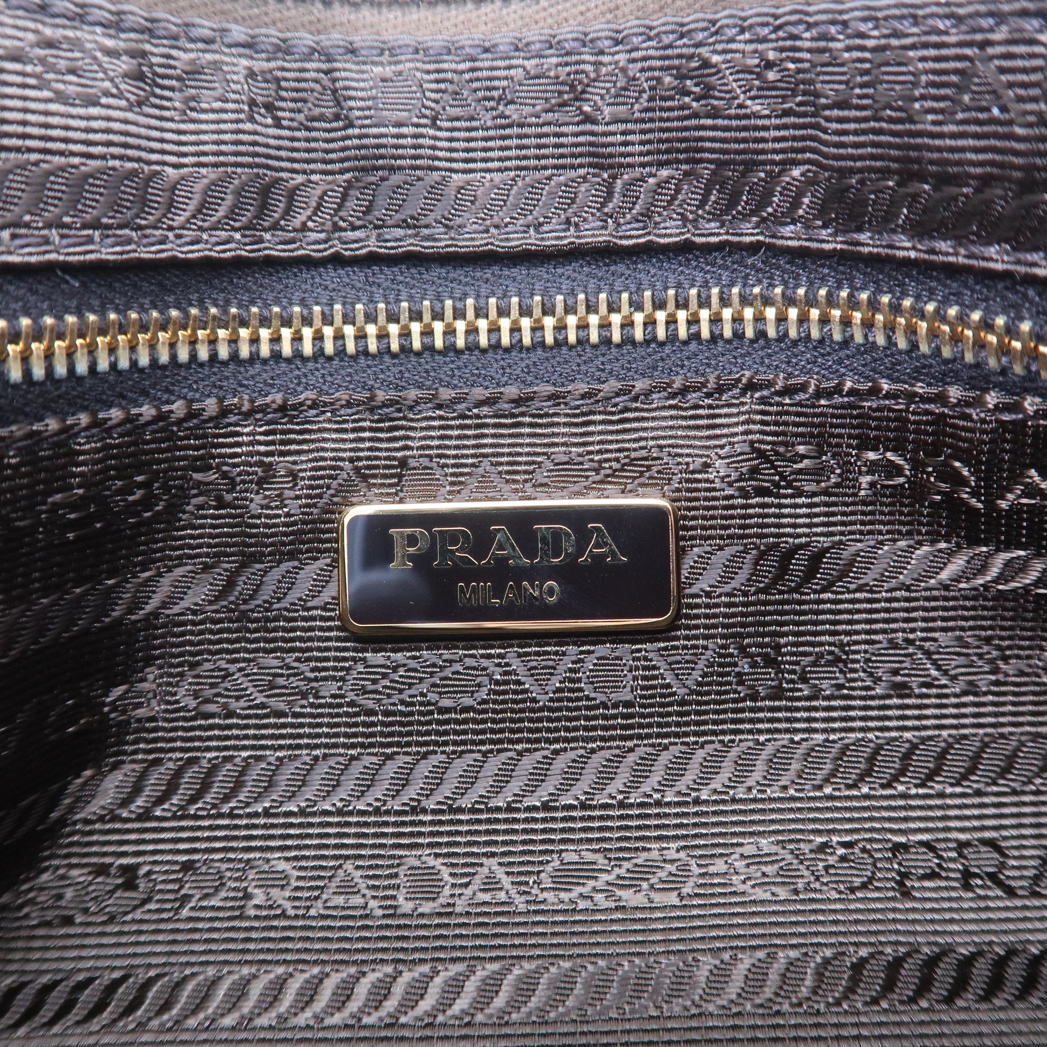 Prada Logo Nylon Leather Clutch Bag Pouch Brown