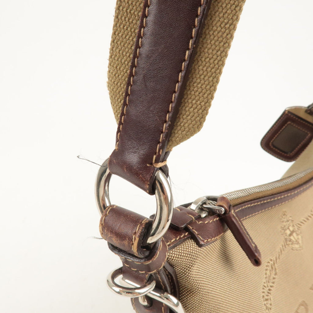 Prada Logo Jacquard Leather Shoulder Bag Beige Brown BT0533