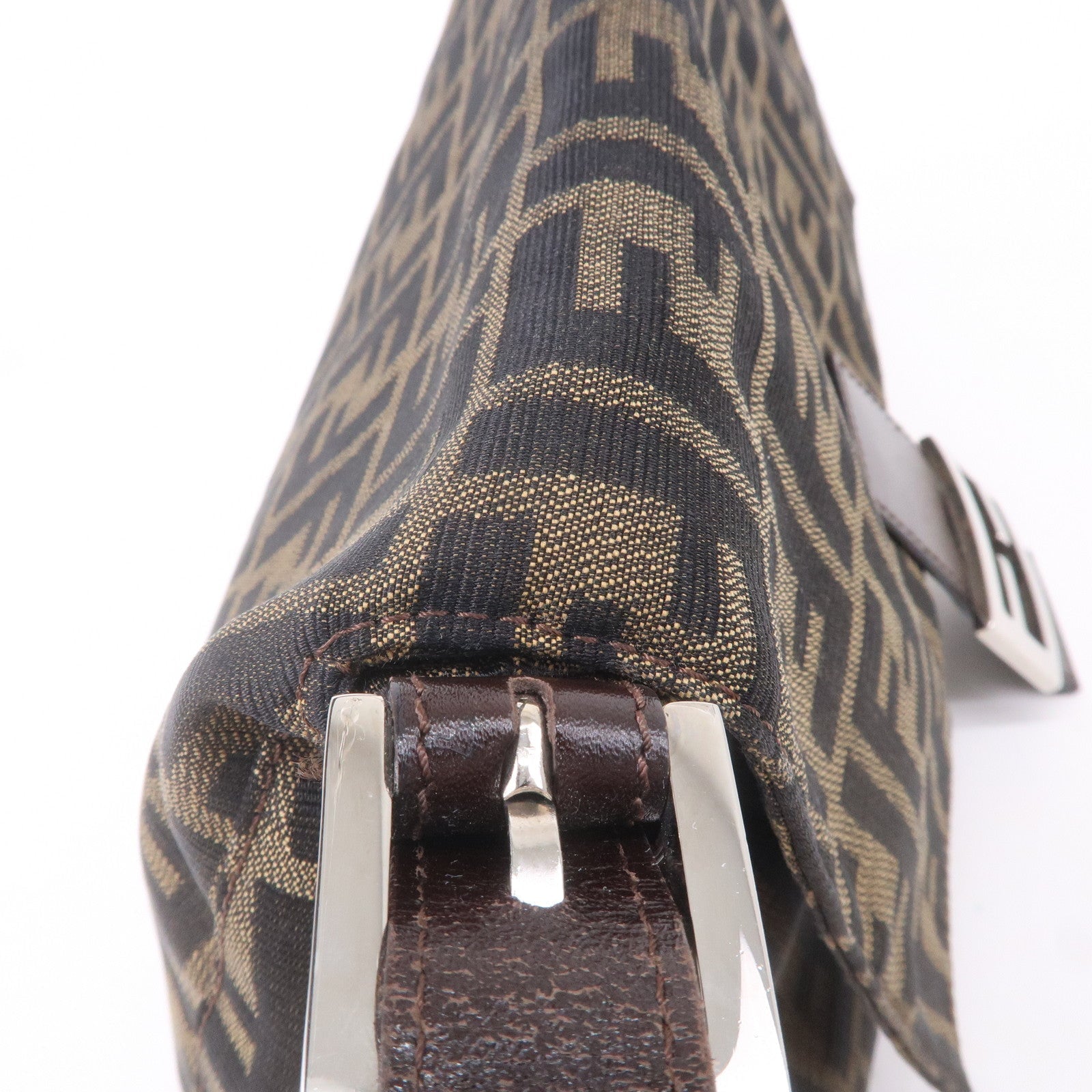 FENDI Mamma Baguette Zucca Canvas Leather Shoulder Bag 26325