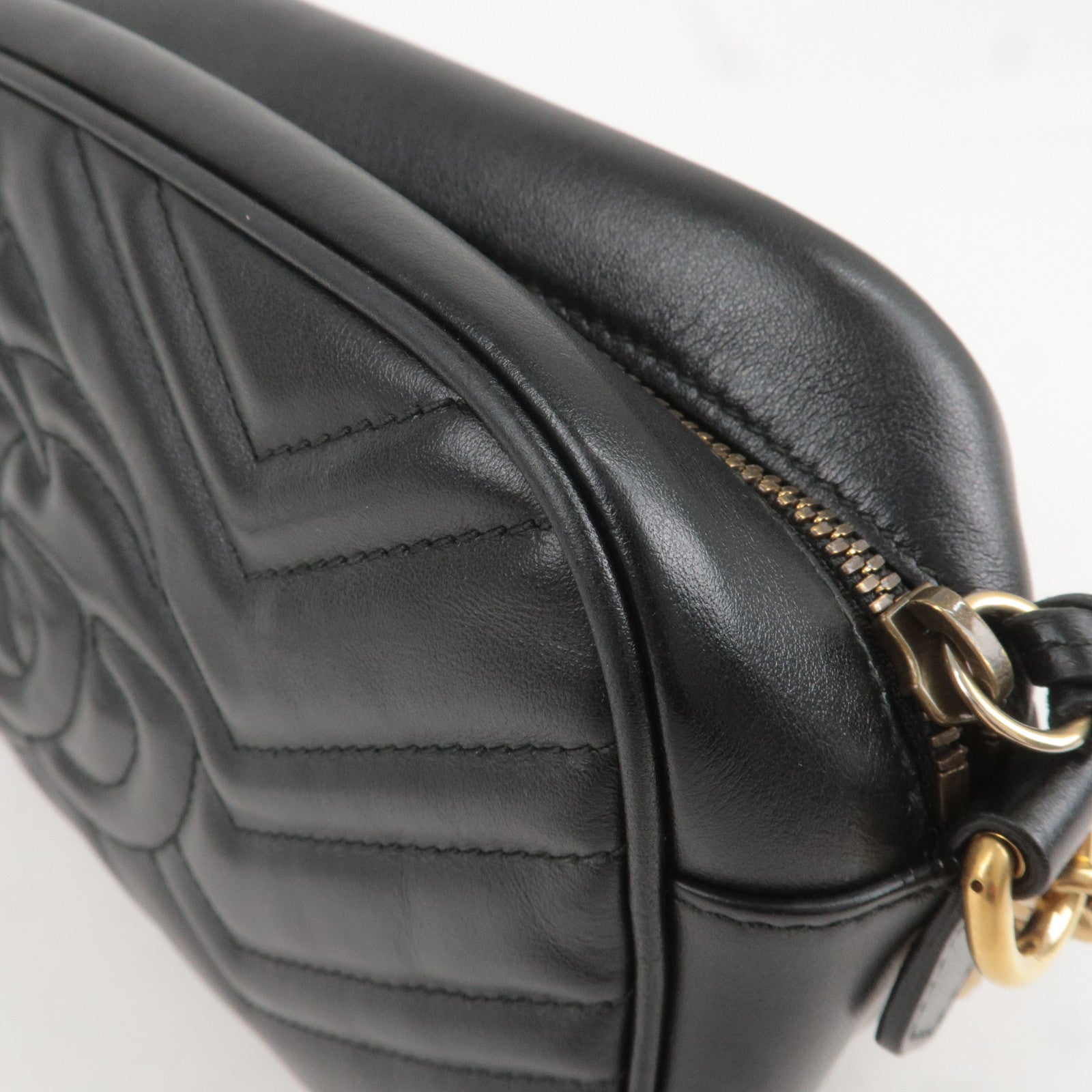 GUCCI GG Marmont Leather Chain Shoulder Bag Black 447632