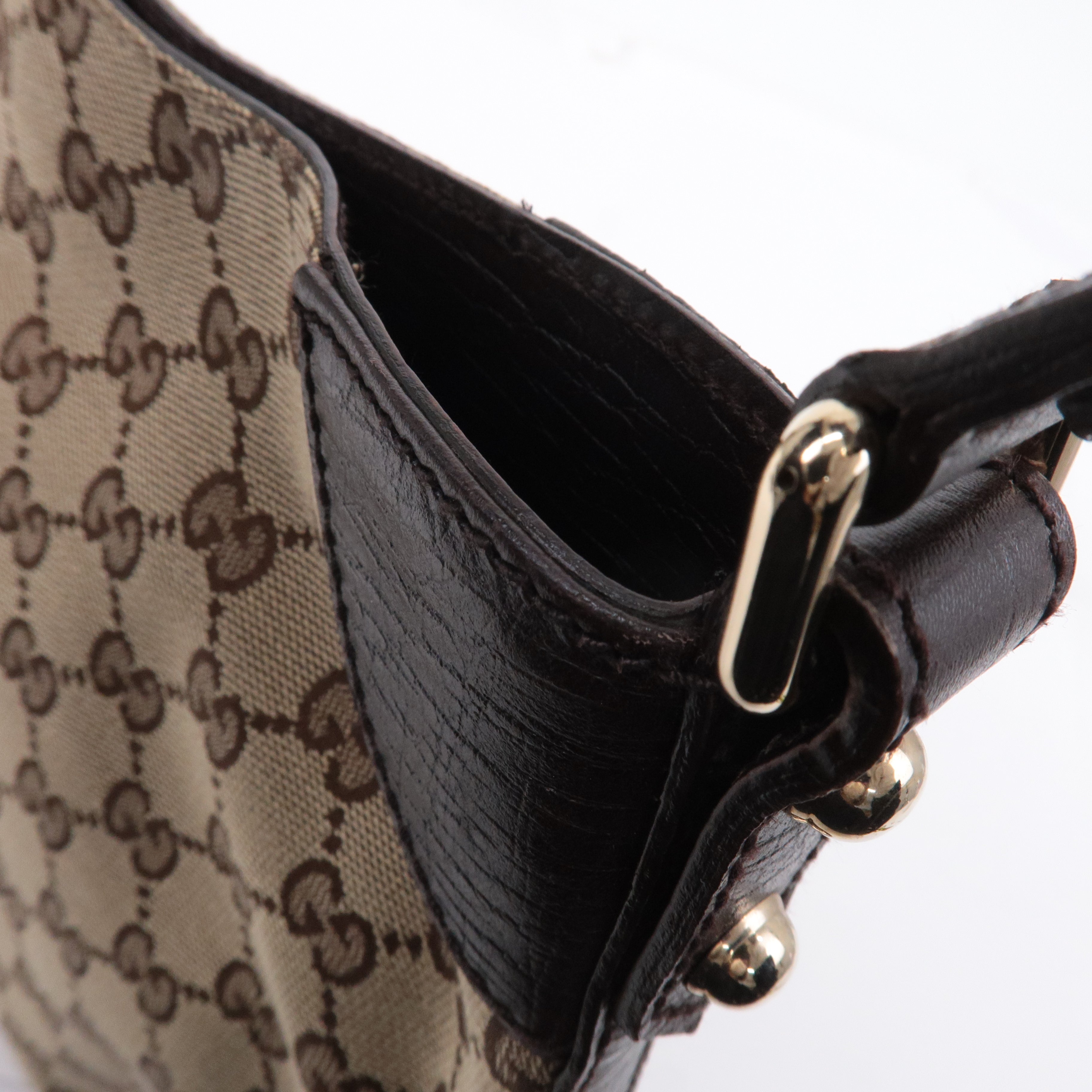 GUCCI Horsebit Sherry GG Canvas Leather Shoulder Bag Brown 137388