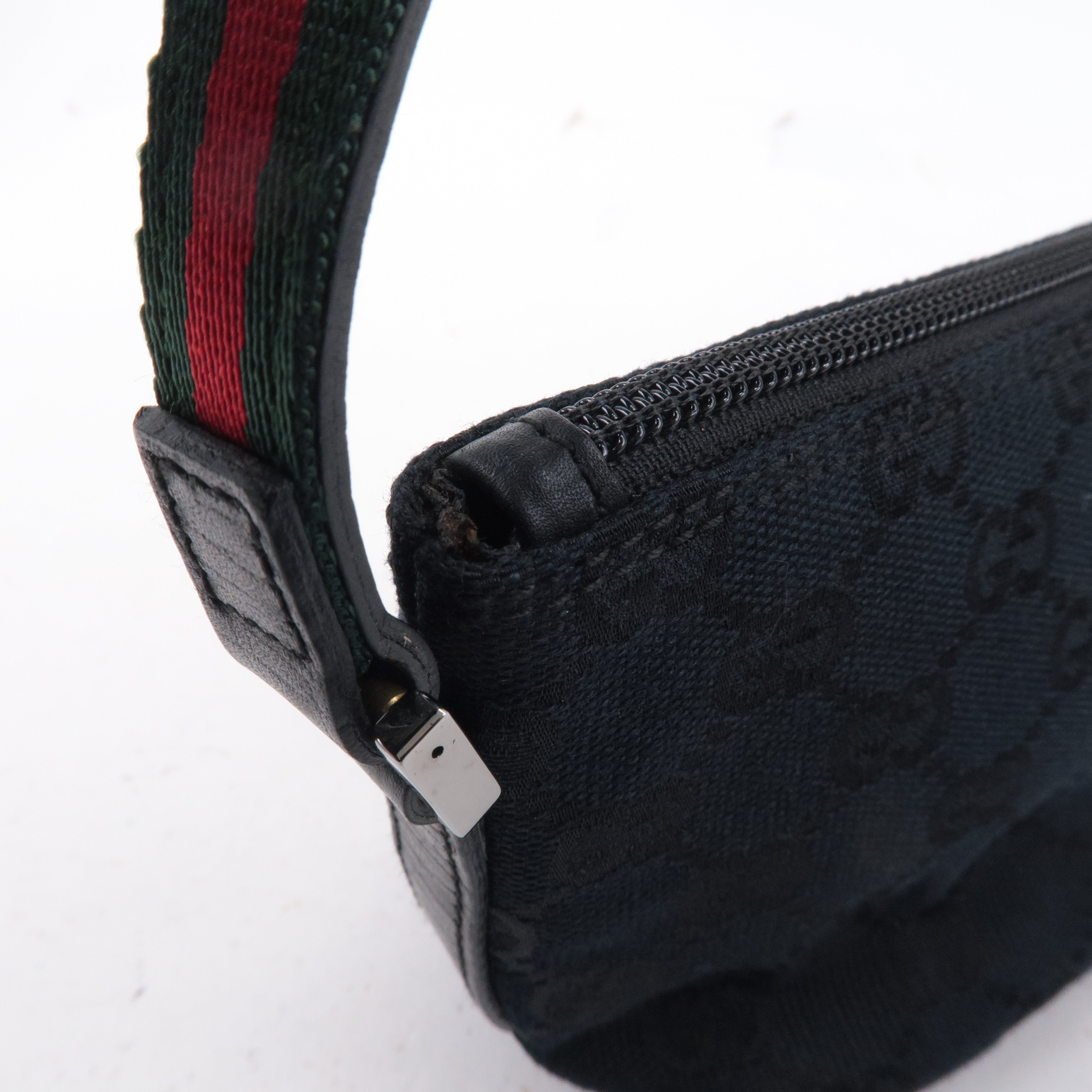 GUCCI Boat Bag Sherry GG Canvas Leather Pouch Black 141809