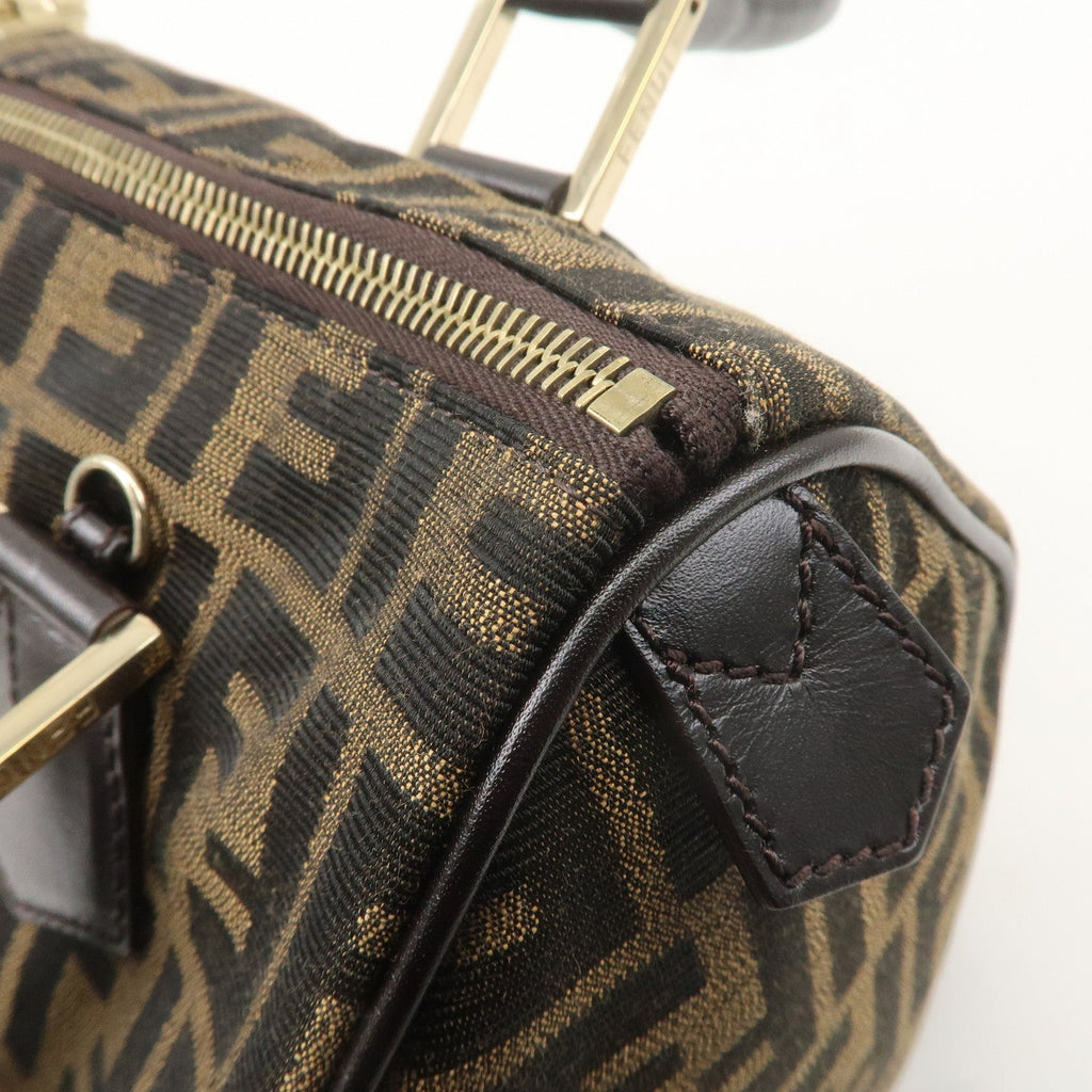 FENDI Zucca Canvas Leather Mini Boston Bag Black Brown 8BL104