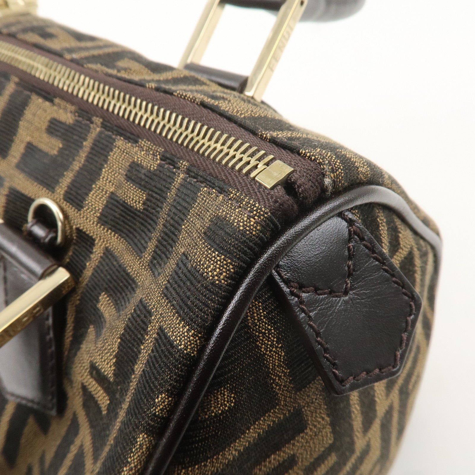 FENDI Zucca Canvas Leather Mini Boston Bag Black Brown 8BL104