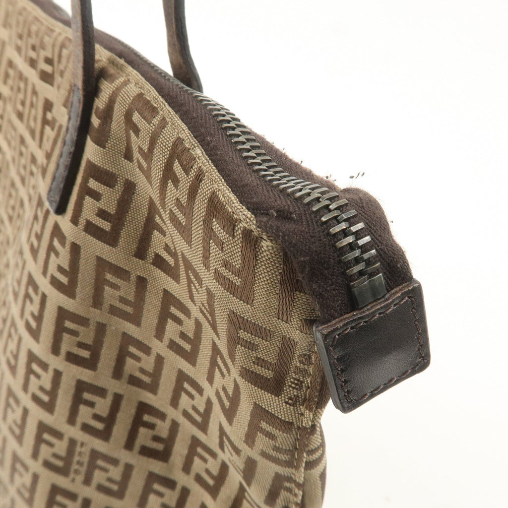 FENDI Zucchino Canvas Leather Tote Bag Brown Beige 8BH024