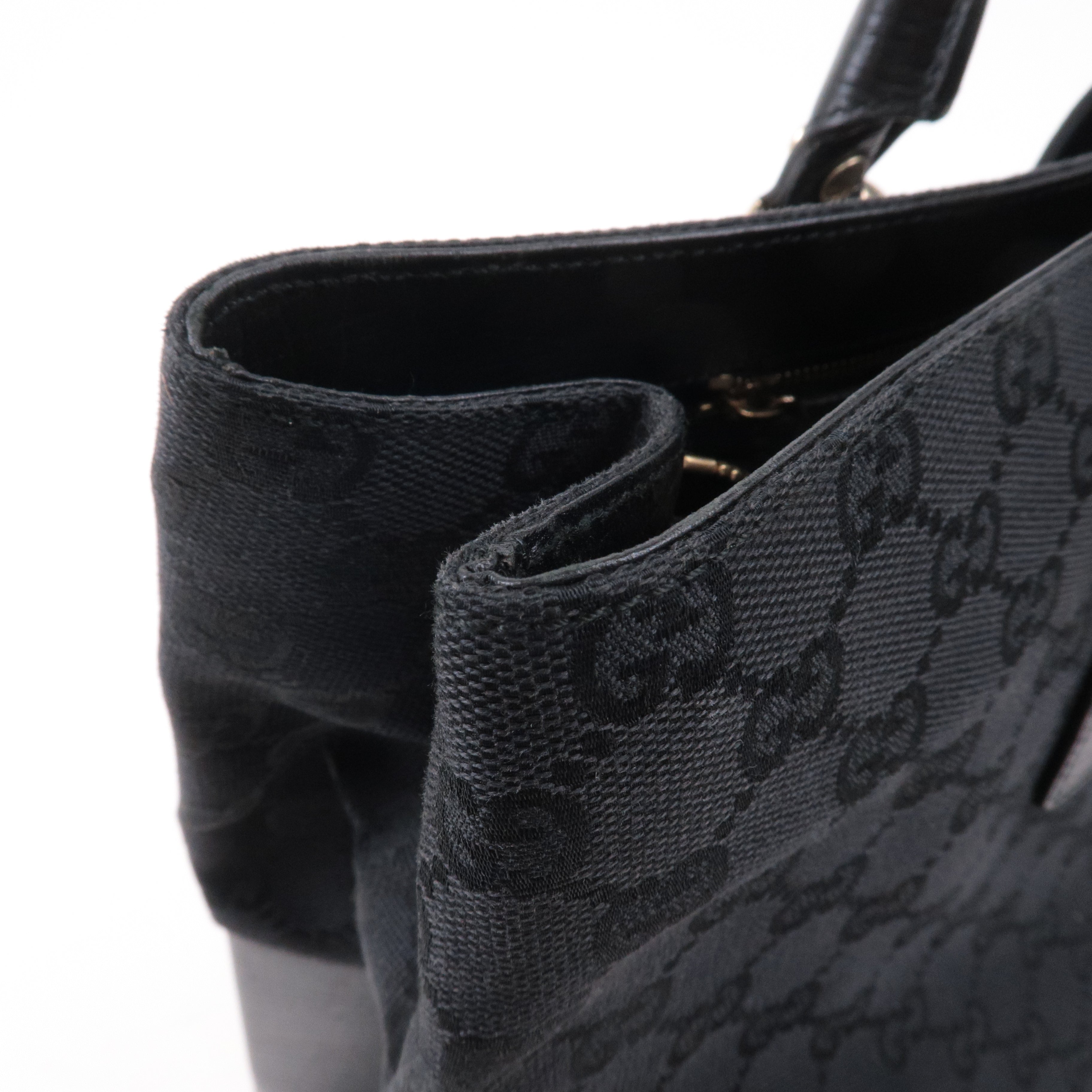 GUCCI Sherry GG Canvas Leather Tote Bag Black 130994